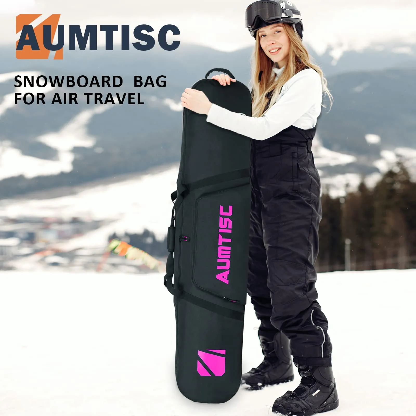 AUMTISC Borsa da Snowboard e Sci Imbottita, 155 cm, Rosa - immagine 7