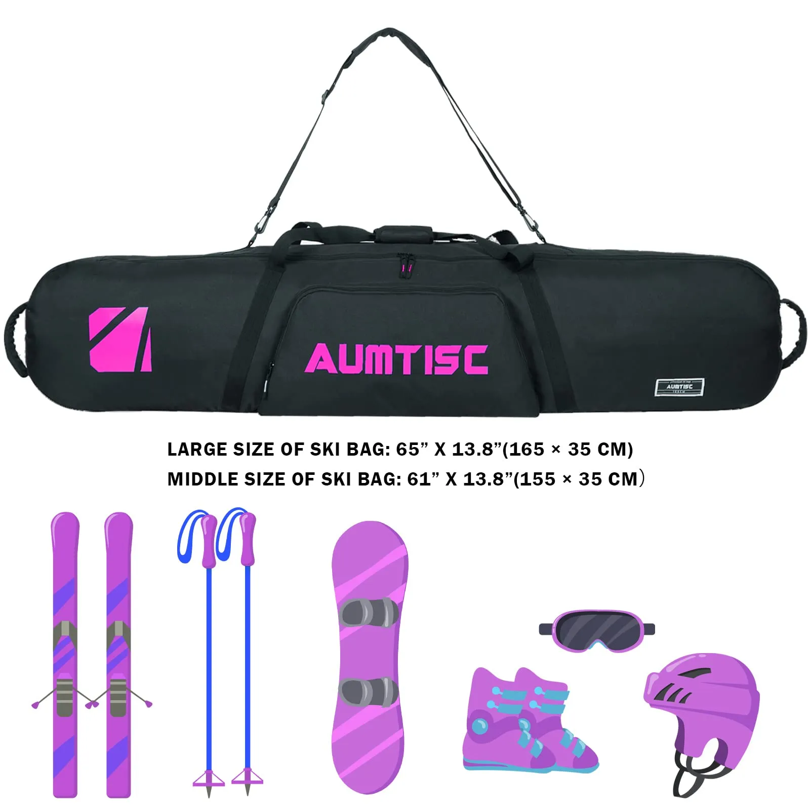 AUMTISC Borsa da snowboard e sci, 165 cm, Rosa - immagine 2