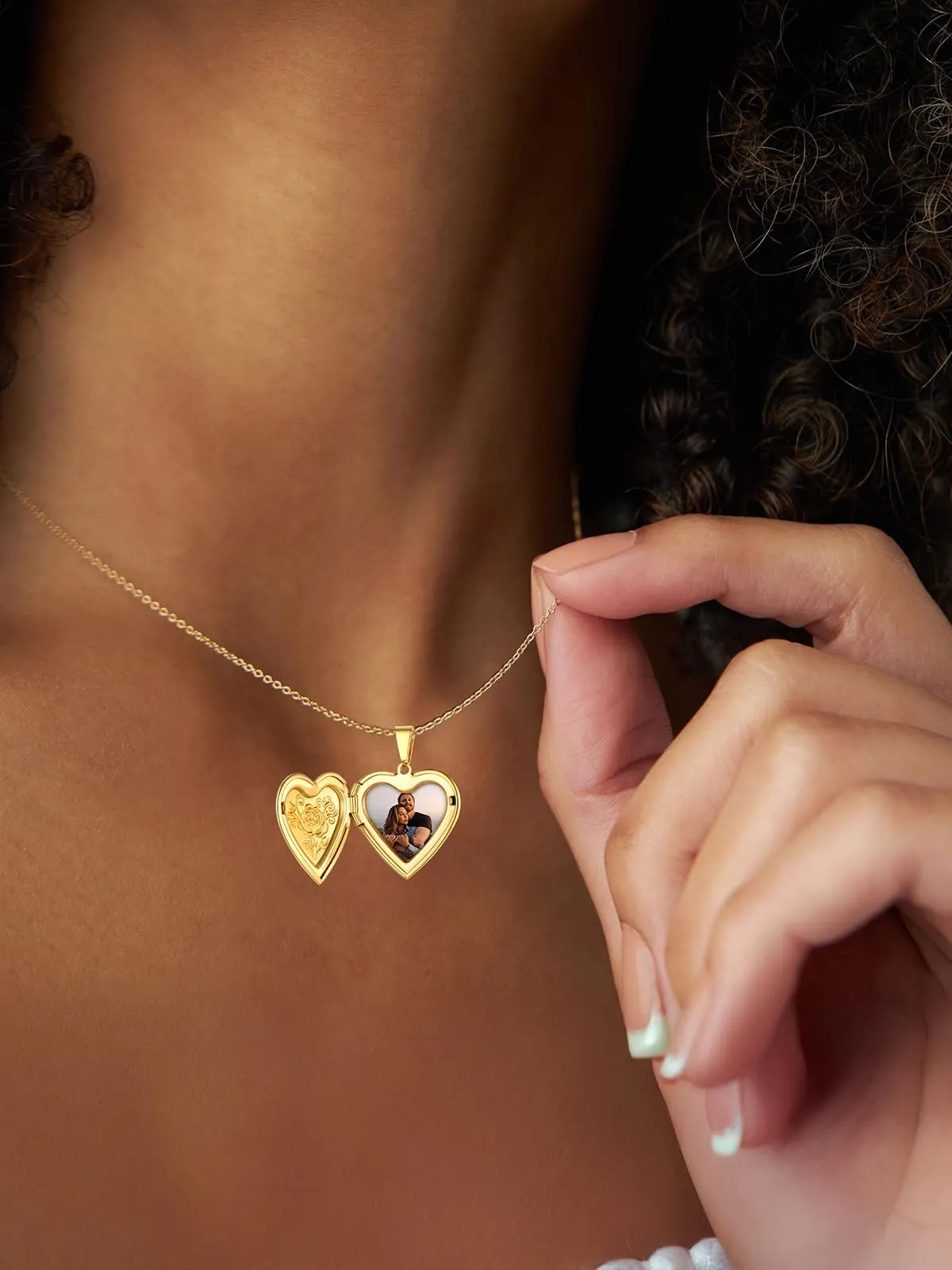 U7 Collana con Foto Personalizzata Cuore in Acciaio Inossidabile Oro, 50 cm - immagine 3