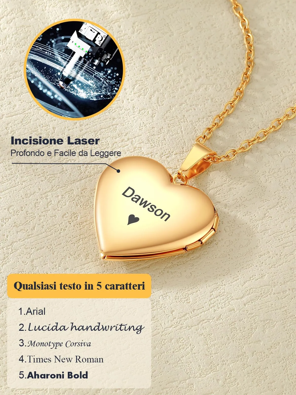 U7 Collana con Foto Personalizzata Cuore in Acciaio Inossidabile Oro, 50 cm - immagine 5