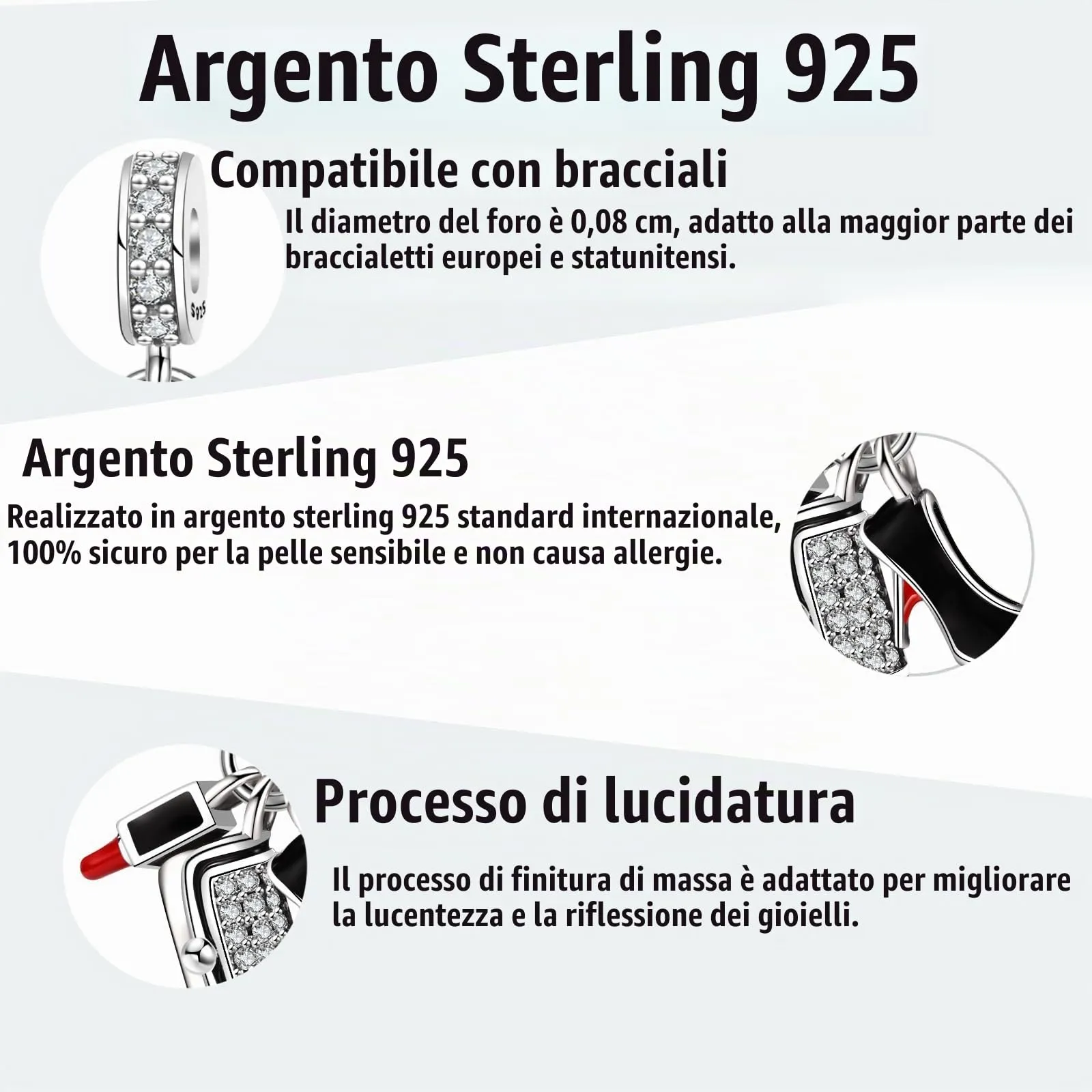 Symretie Bead Charm Ciondolo Argento Sterling 925 con Cubic Zirconia per Braccialetti e Collane Europei - immagine 3