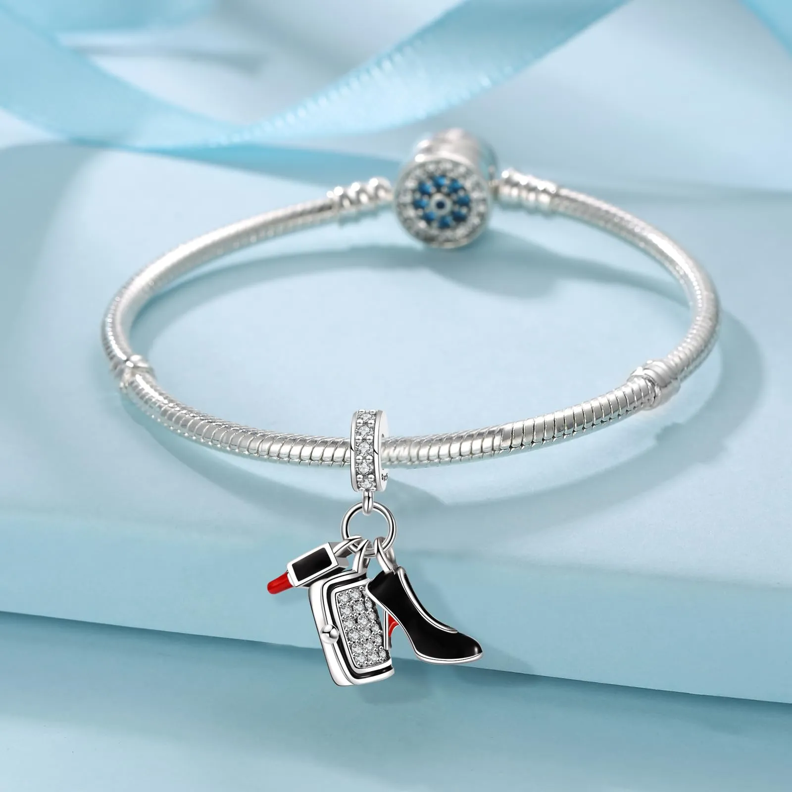 Symretie Bead Charm Ciondolo Argento Sterling 925 con Cubic Zirconia per Braccialetti e Collane Europei - immagine 4