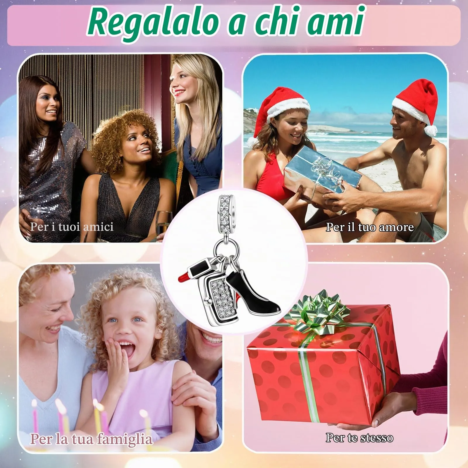 Symretie Bead Charm Ciondolo Argento Sterling 925 con Cubic Zirconia per Braccialetti e Collane Europei - immagine 7