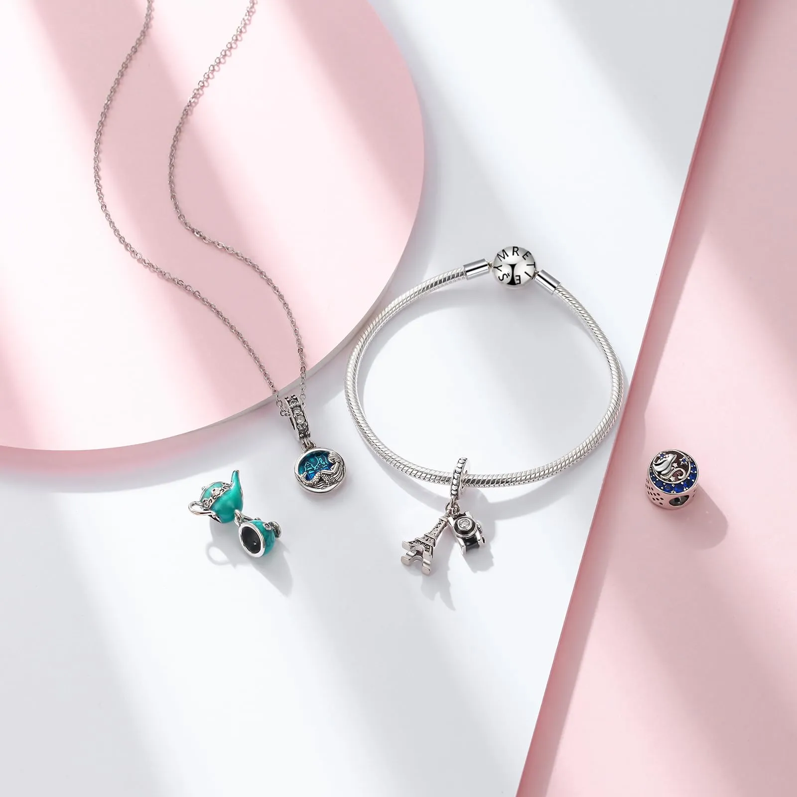 Symretie Bead Charm Ciondolo Argento Sterling 925 con Cubic Zirconia per Braccialetti e Collane Europei - immagine 3