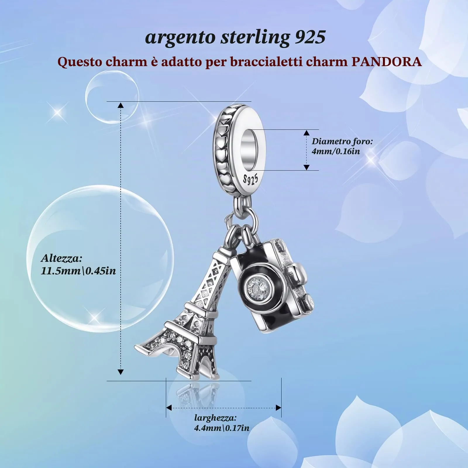 Symretie Bead Charm Ciondolo Argento Sterling 925 con Cubic Zirconia per Braccialetti e Collane Europei - immagine 6