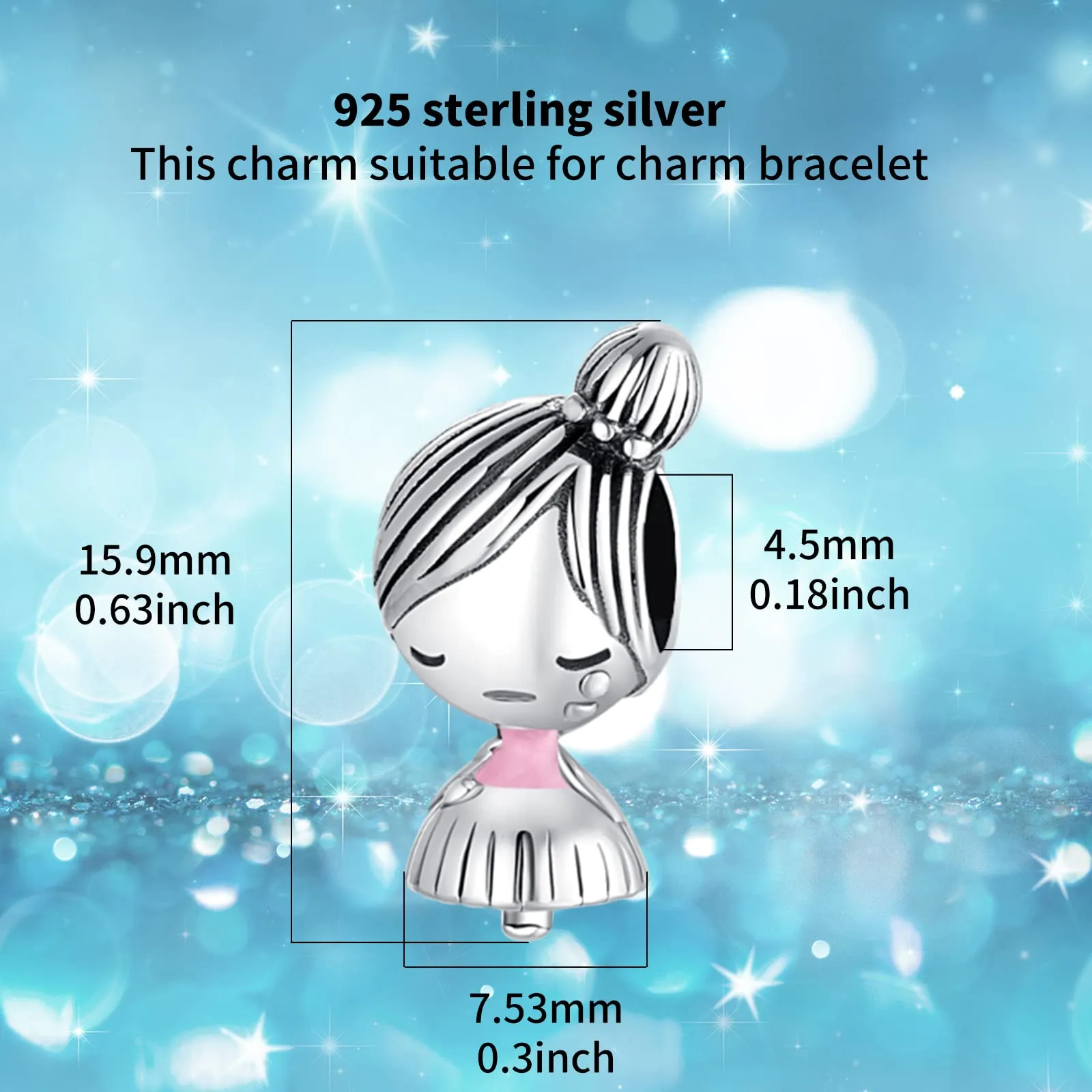 Symretie Bead Charm in Argento Sterling 925 con Cubic Zirconia, compatibile con Pandora e braccialetti europei - immagine 3
