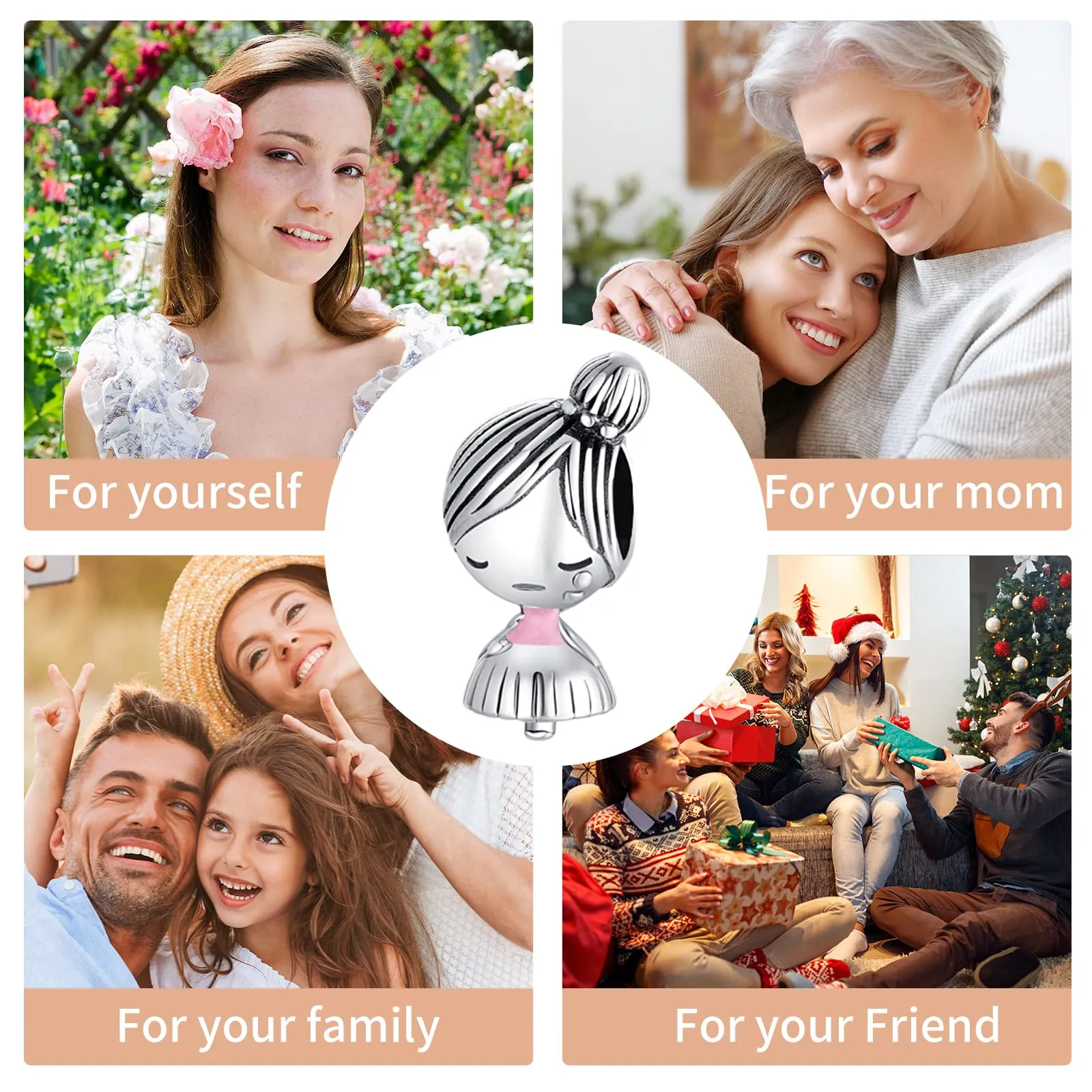 Symretie Bead Charm in Argento Sterling 925 con Cubic Zirconia, compatibile con Pandora e braccialetti europei - immagine 6