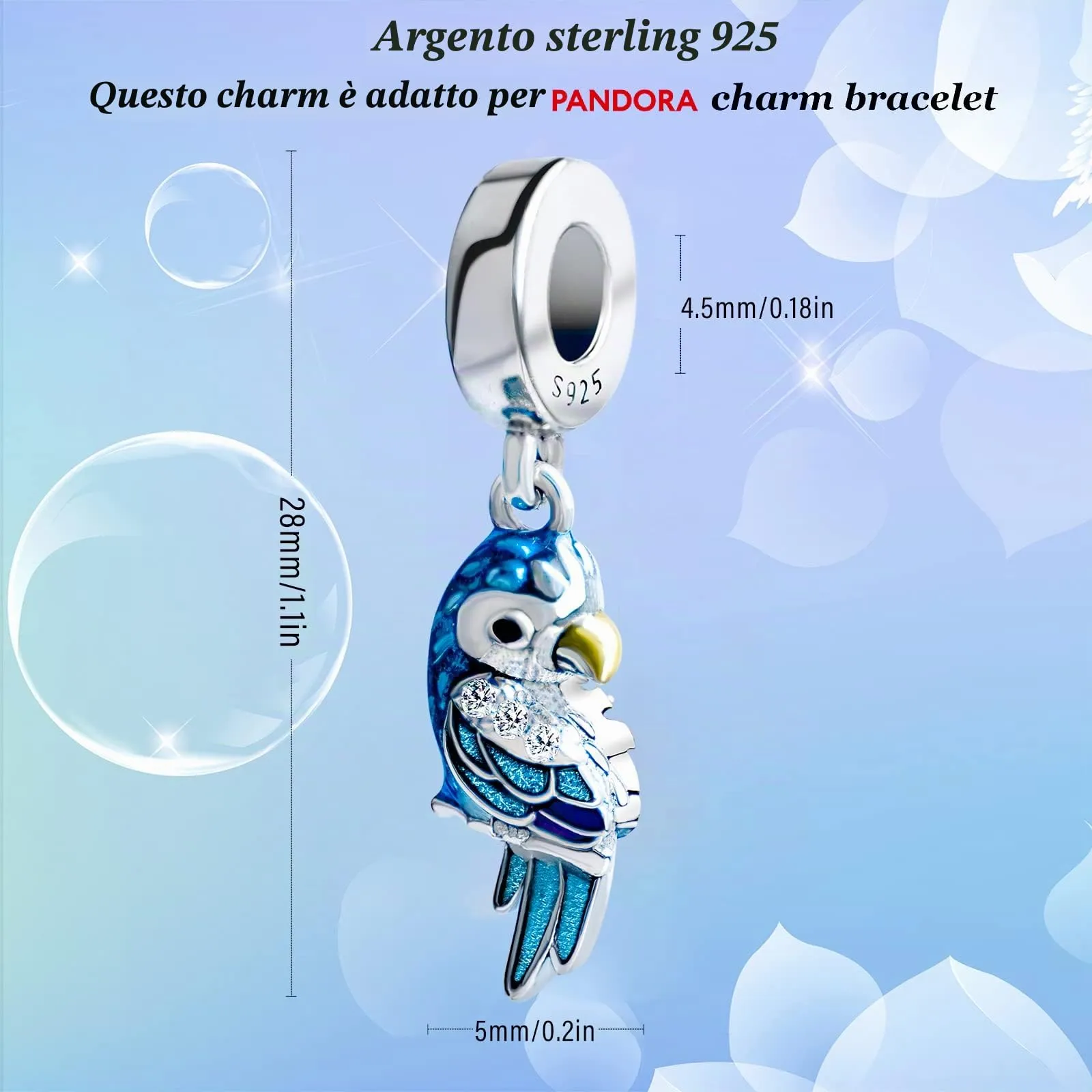 Symretie Bead Charm Ciondolo Argento Sterling 925 con Cubic Zirconia per Braccialetti e Collane Europei - immagine 3