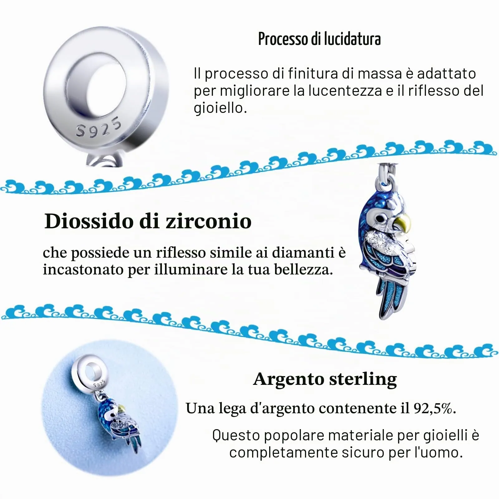 Symretie Bead Charm Ciondolo Argento Sterling 925 con Cubic Zirconia per Braccialetti e Collane Europei - immagine 6