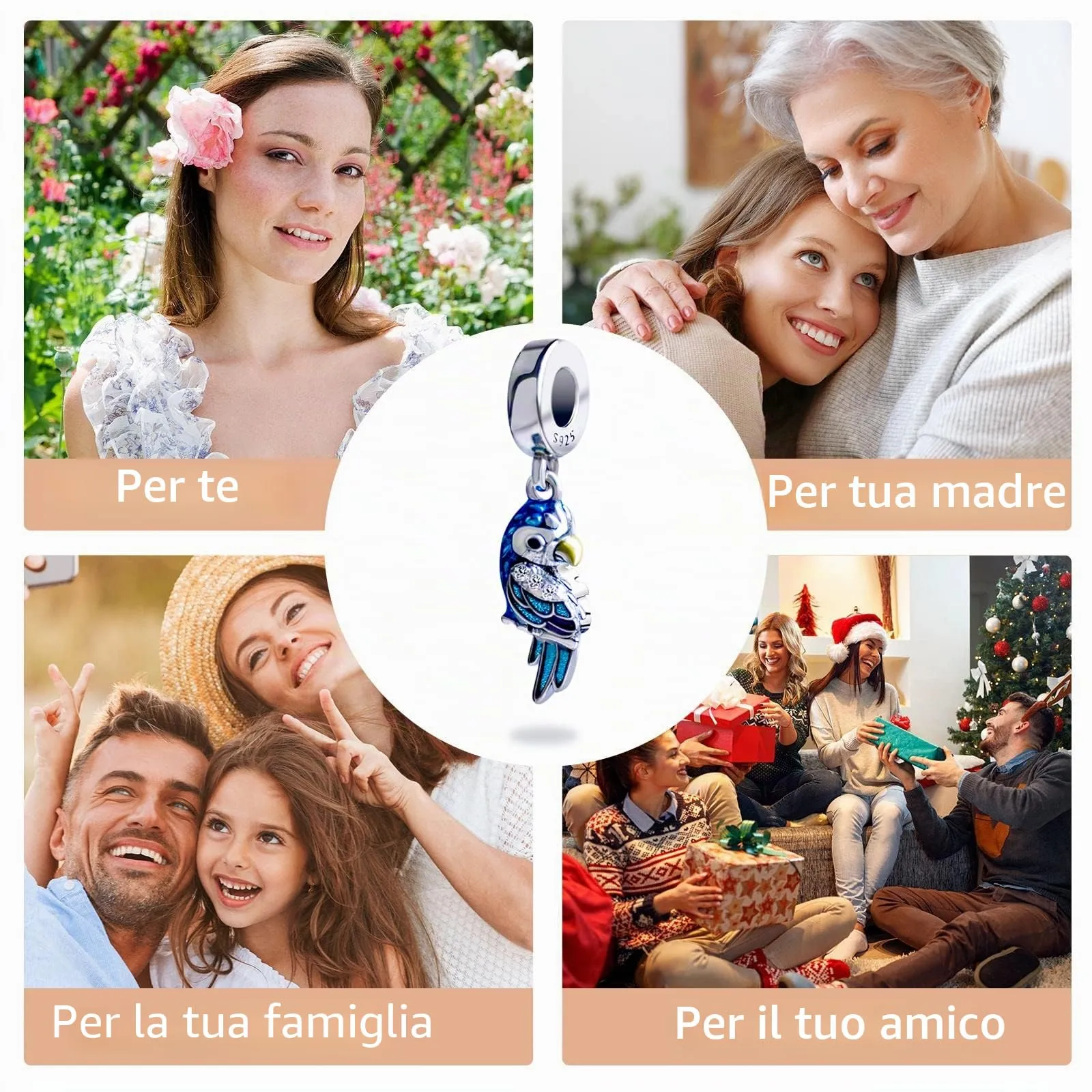 Symretie Bead Charm Ciondolo Argento Sterling 925 con Cubic Zirconia per Braccialetti e Collane Europei - immagine 8