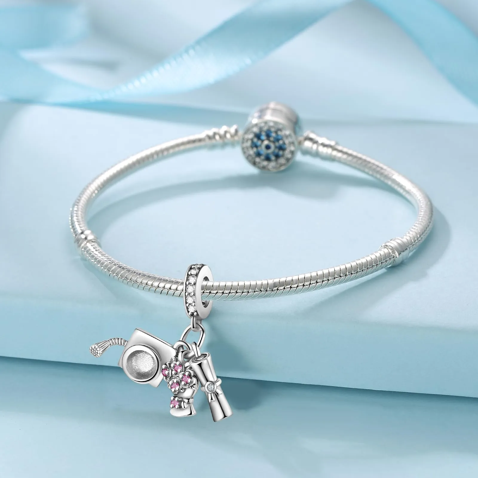 Symretie Bead Charm Ciondolo Argento Sterling 925 con Cubic Zirconia per Pandora Braccialetti e Collane Europee - immagine 5