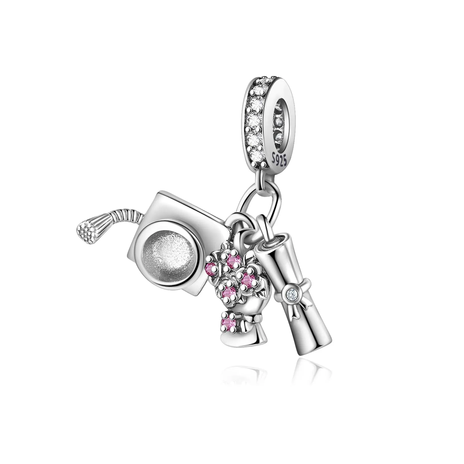 Symretie Bead Charm Ciondolo Argento Sterling 925 con Cubic Zirconia per Pandora Braccialetti e Collane Europee - immagine 8