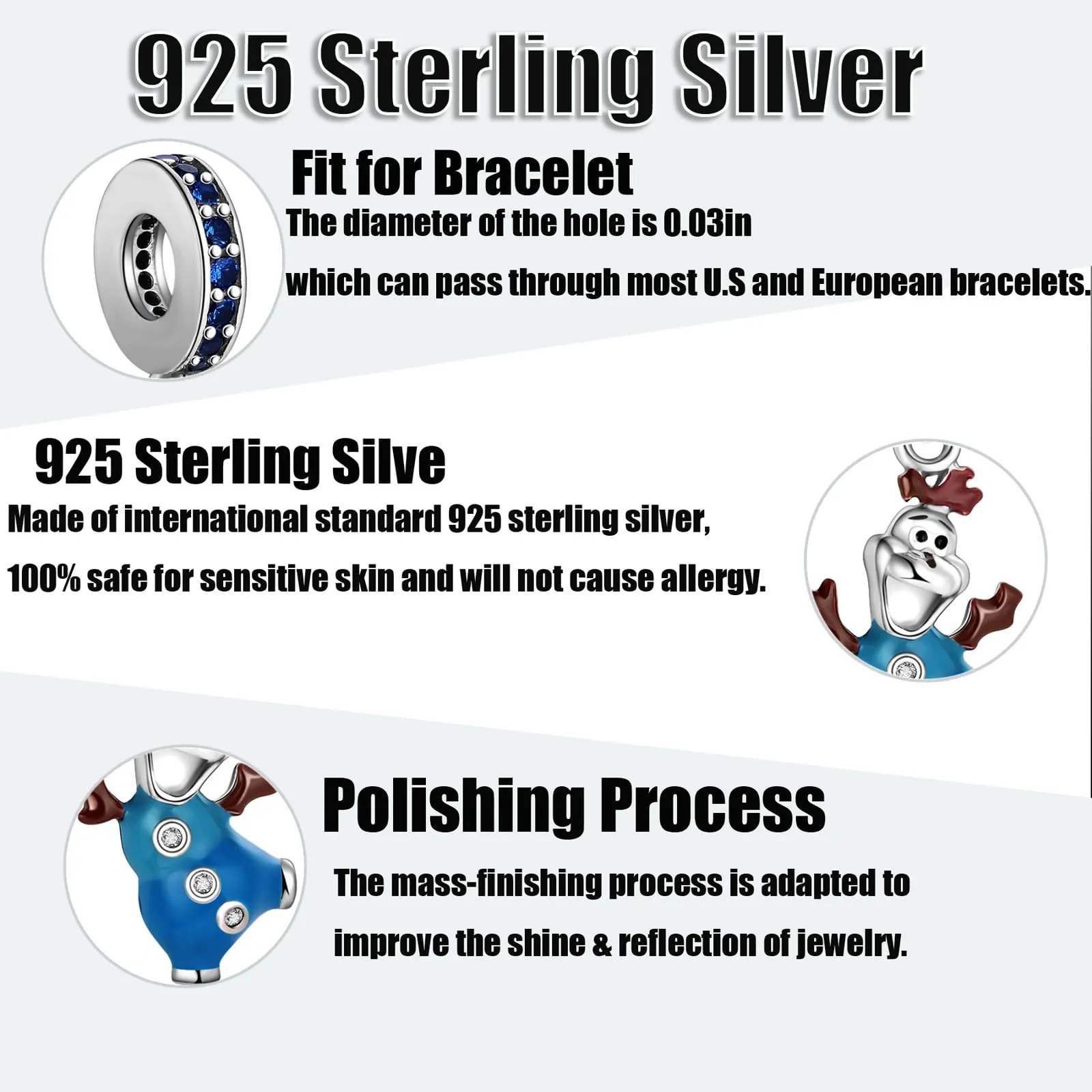 Symretie Bead Charm Ciondolo Argento Sterling 925 con Cubic Zirconia per Braccialetti e Collane Europee - immagine 4