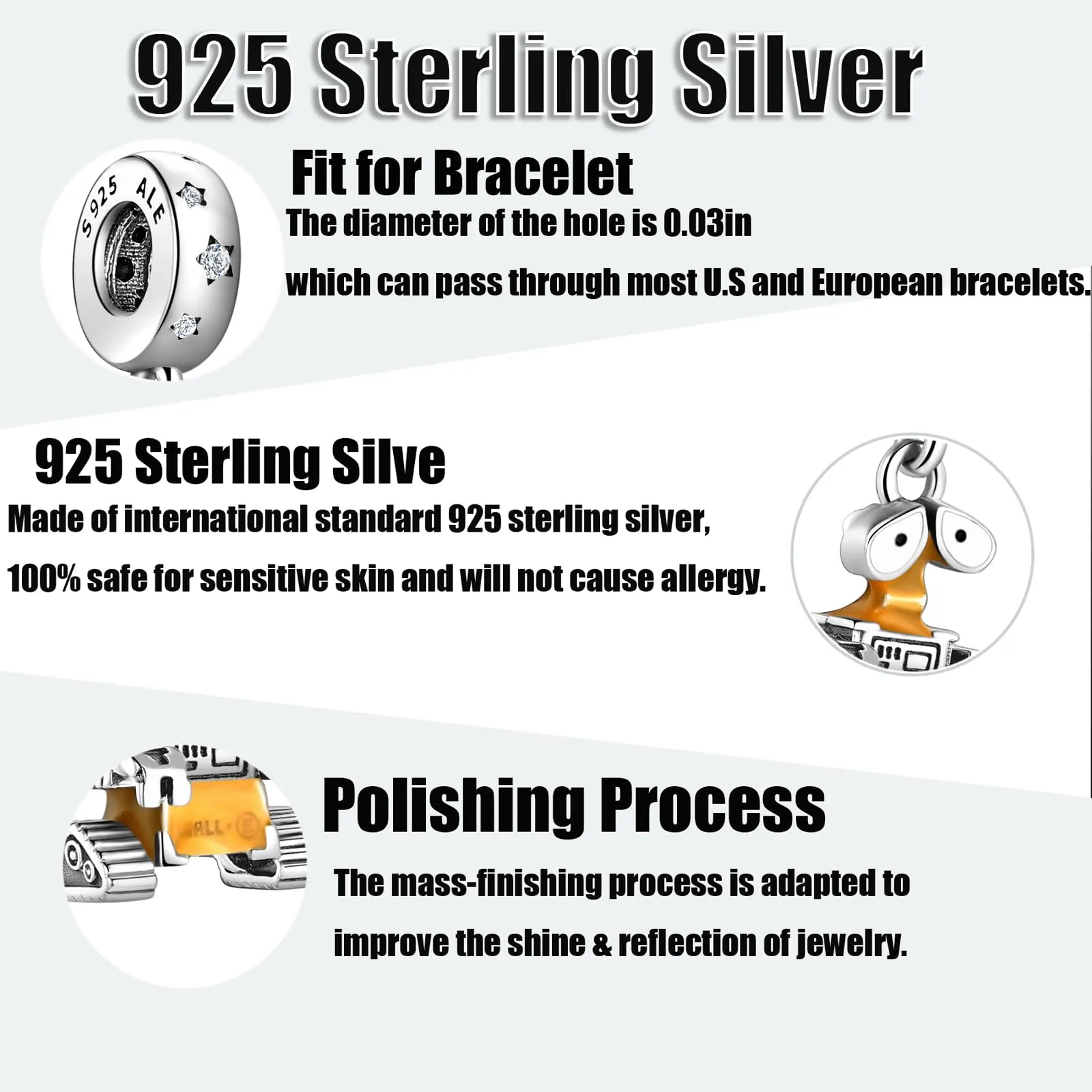 Symretie Bead Charm Ciondolo Argento Sterling 925 con Cubic Zirconia per Braccialetti e Collane europei - immagine 2