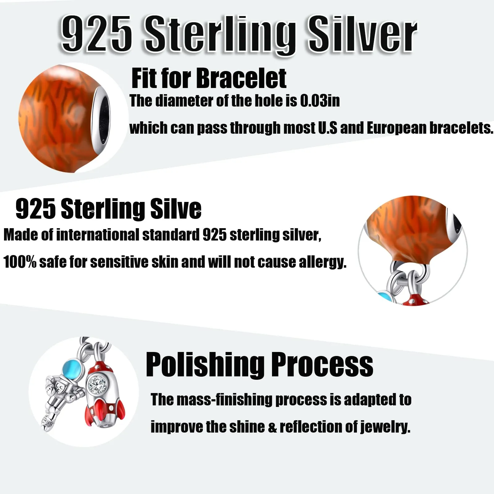 Symretie Bead Charm Ciondolo Argento Sterling 925 con Cubic Zirconia per Braccialetti e Collane Europei - immagine 3