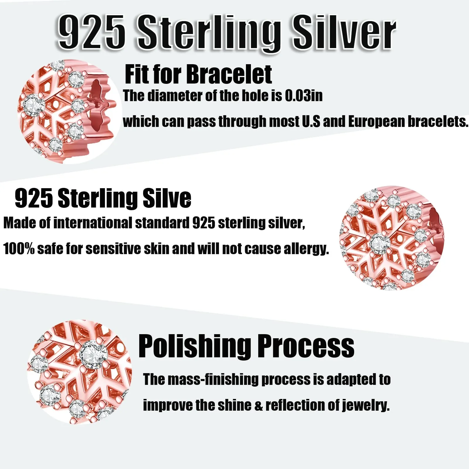 Symretie Bead Charm Ciondolo Argento Sterling 925 con Cubic Zirconia per Braccialetti e Collane Europee - immagine 3