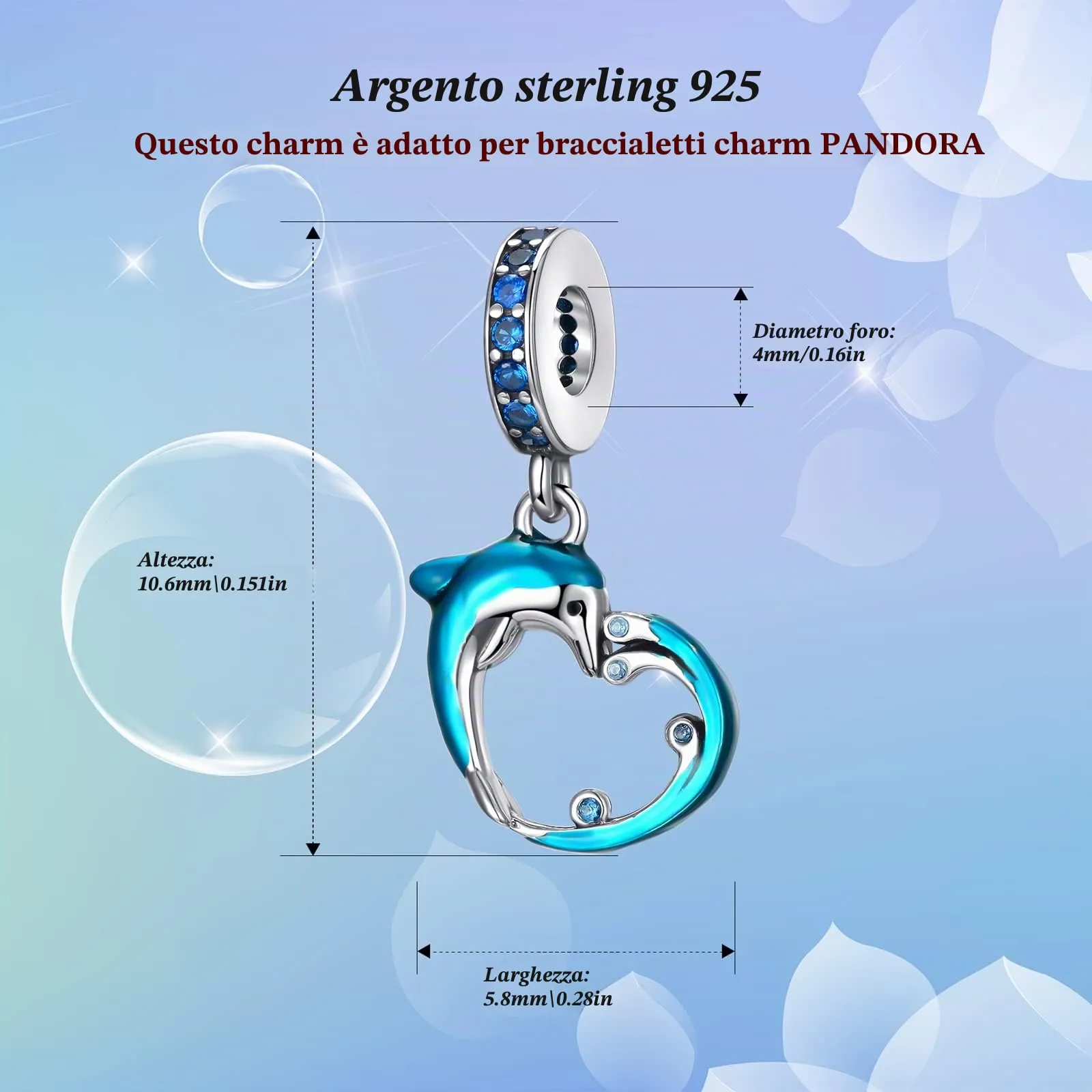Symretie Bead Charm in Argento Sterling 925 con Cubic Zirconia, Compatibile con Braccialetti Pandora e Collane Europee - immagine 3