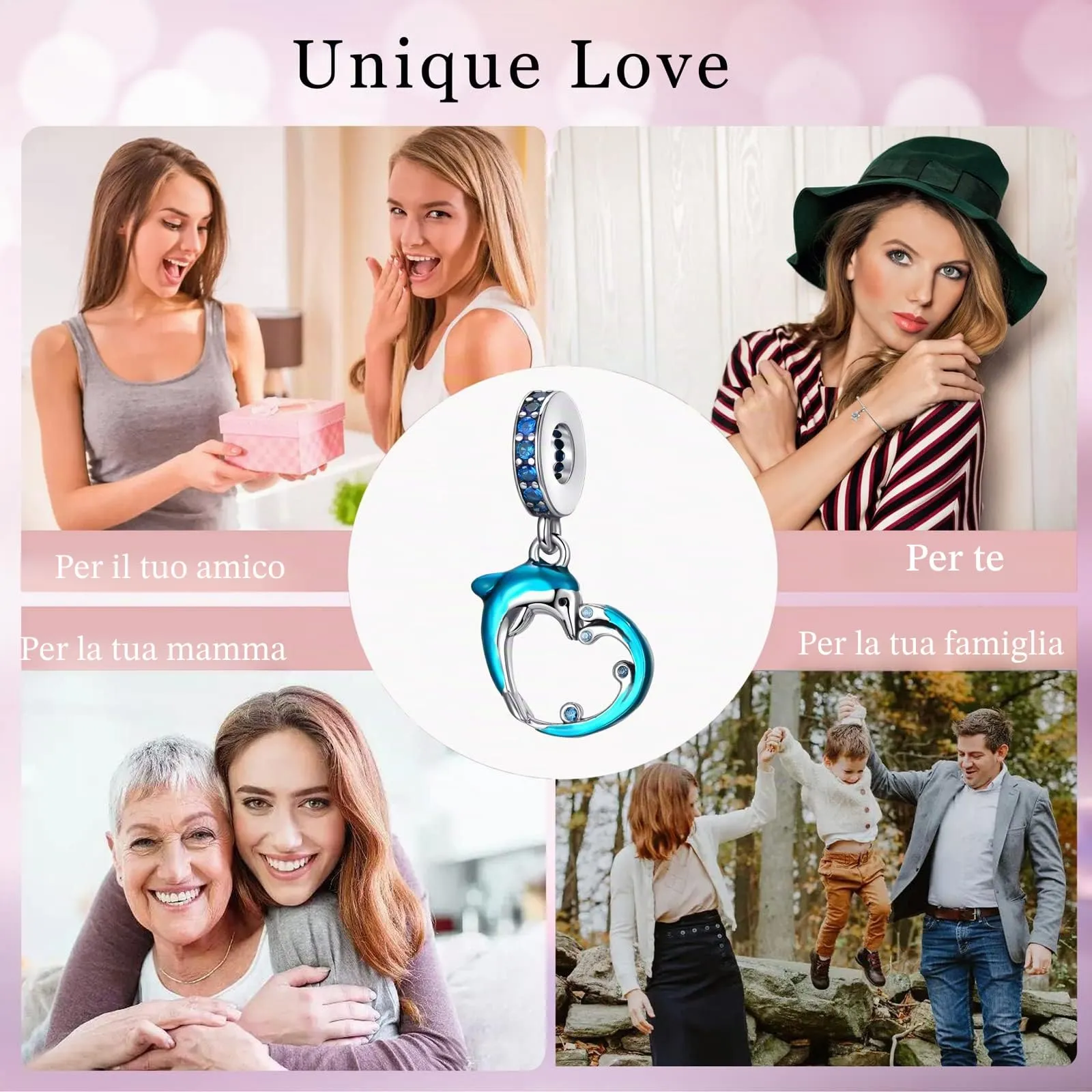 Symretie Bead Charm in Argento Sterling 925 con Cubic Zirconia, Compatibile con Braccialetti Pandora e Collane Europee - immagine 8