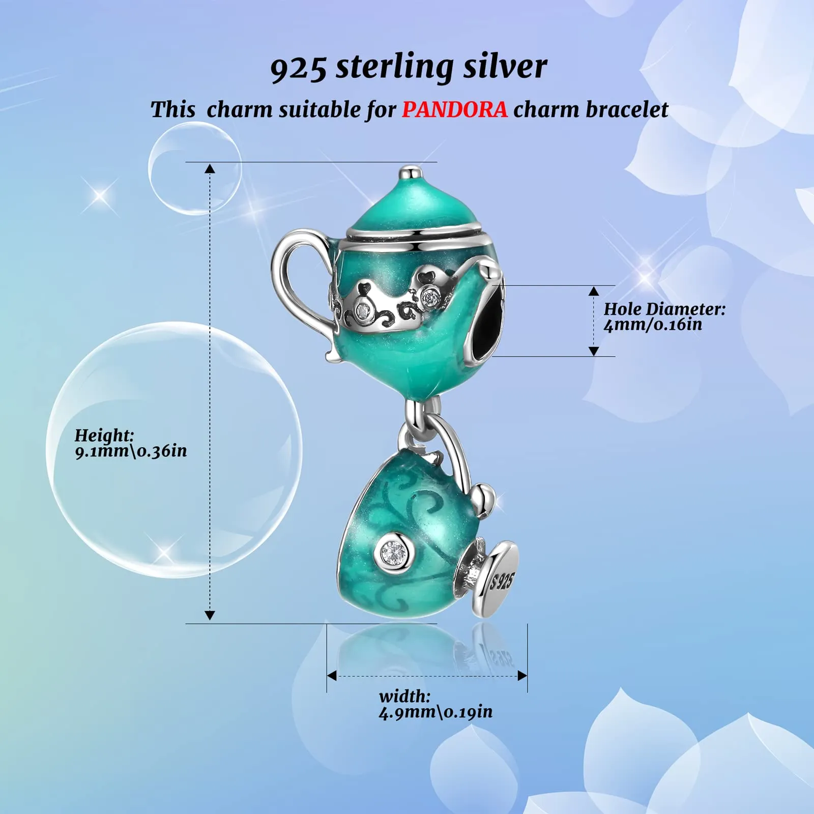 Symretie Bead Charm in Argento Sterling 925 con Cubic Zirconia, Compatibile con Braccialetti e Collane Pandora e Europei - immagine 3