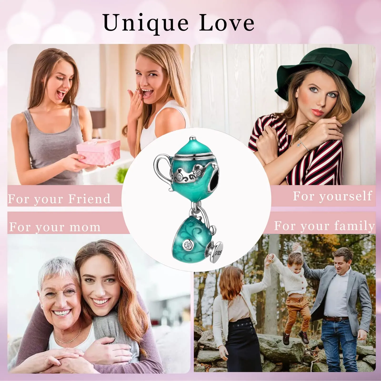 Symretie Bead Charm in Argento Sterling 925 con Cubic Zirconia, Compatibile con Braccialetti e Collane Pandora e Europei - immagine 6