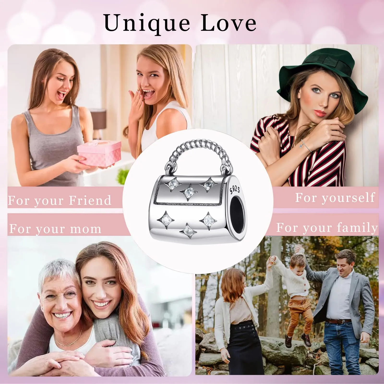 Symretie Bead Charm in Argento Sterling 925 con Cubic Zirconia, Compatibile con Braccialetti e Collane Pandora e Europei - immagine 6