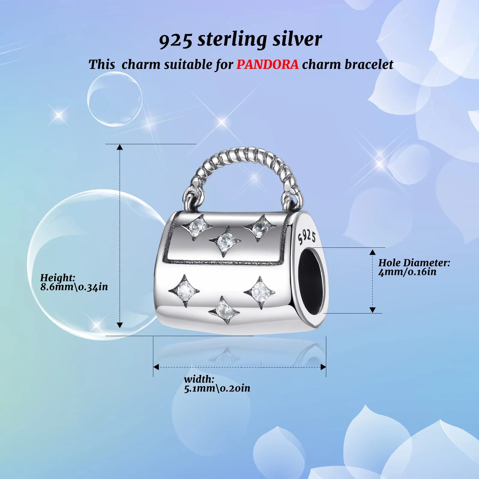 Symretie Bead Charm in Argento Sterling 925 con Cubic Zirconia, Compatibile con Braccialetti e Collane Pandora e Europei - immagine 7