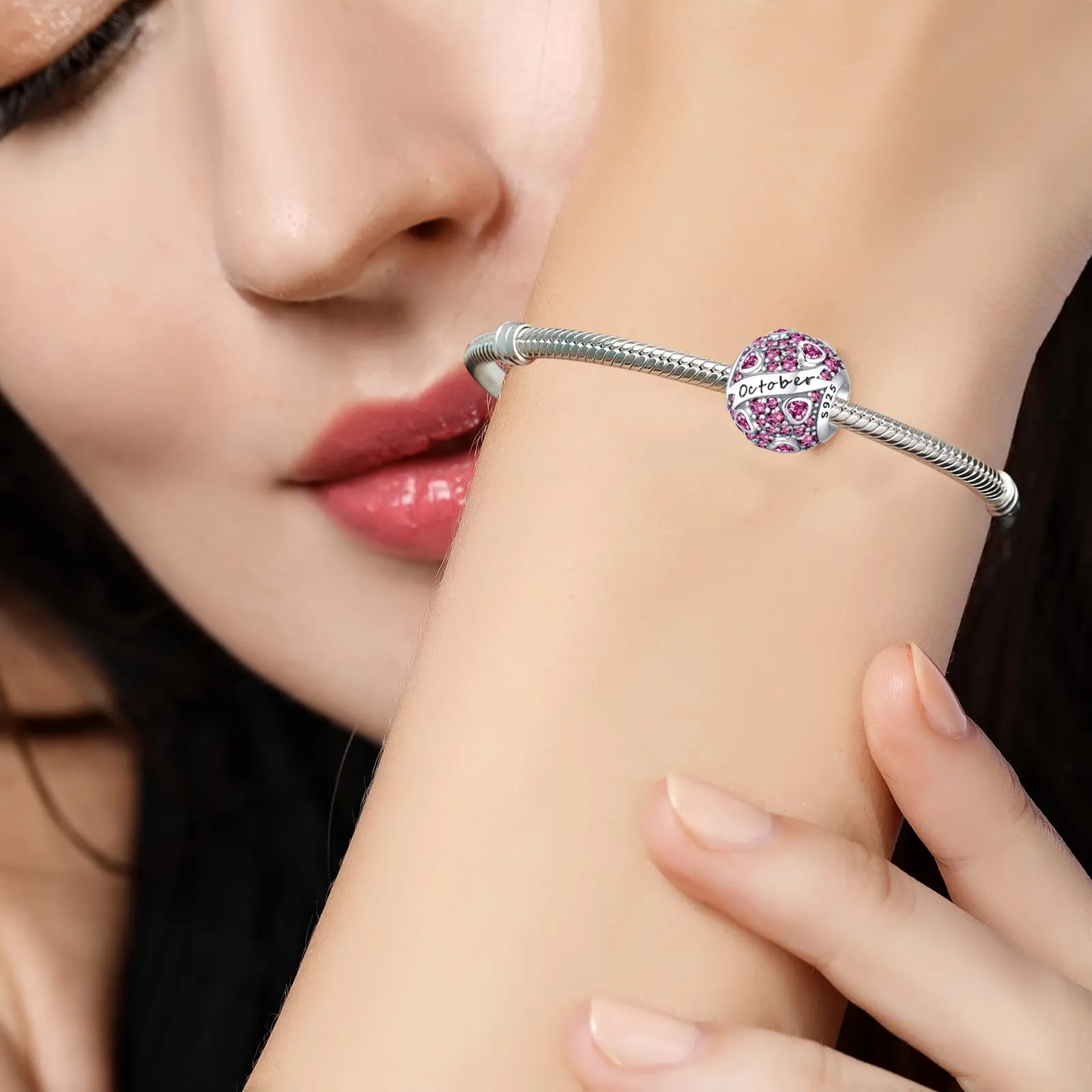 Symretie Bead Charm Ciondolo Argento Sterling 925 con Cubic Zirconia per Braccialetti e Collane Europee - immagine 2