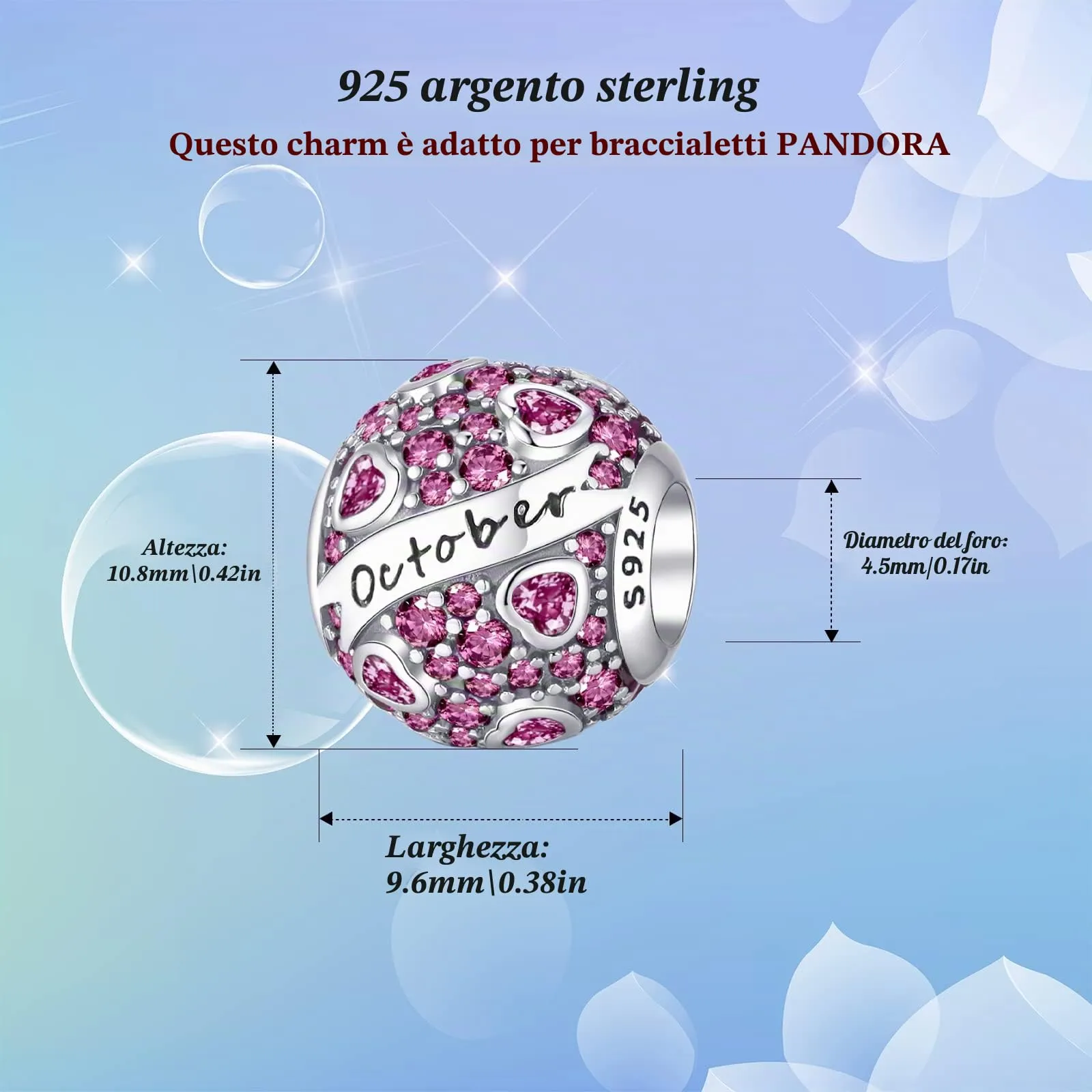 Symretie Bead Charm Ciondolo Argento Sterling 925 con Cubic Zirconia per Braccialetti e Collane Europee - immagine 3