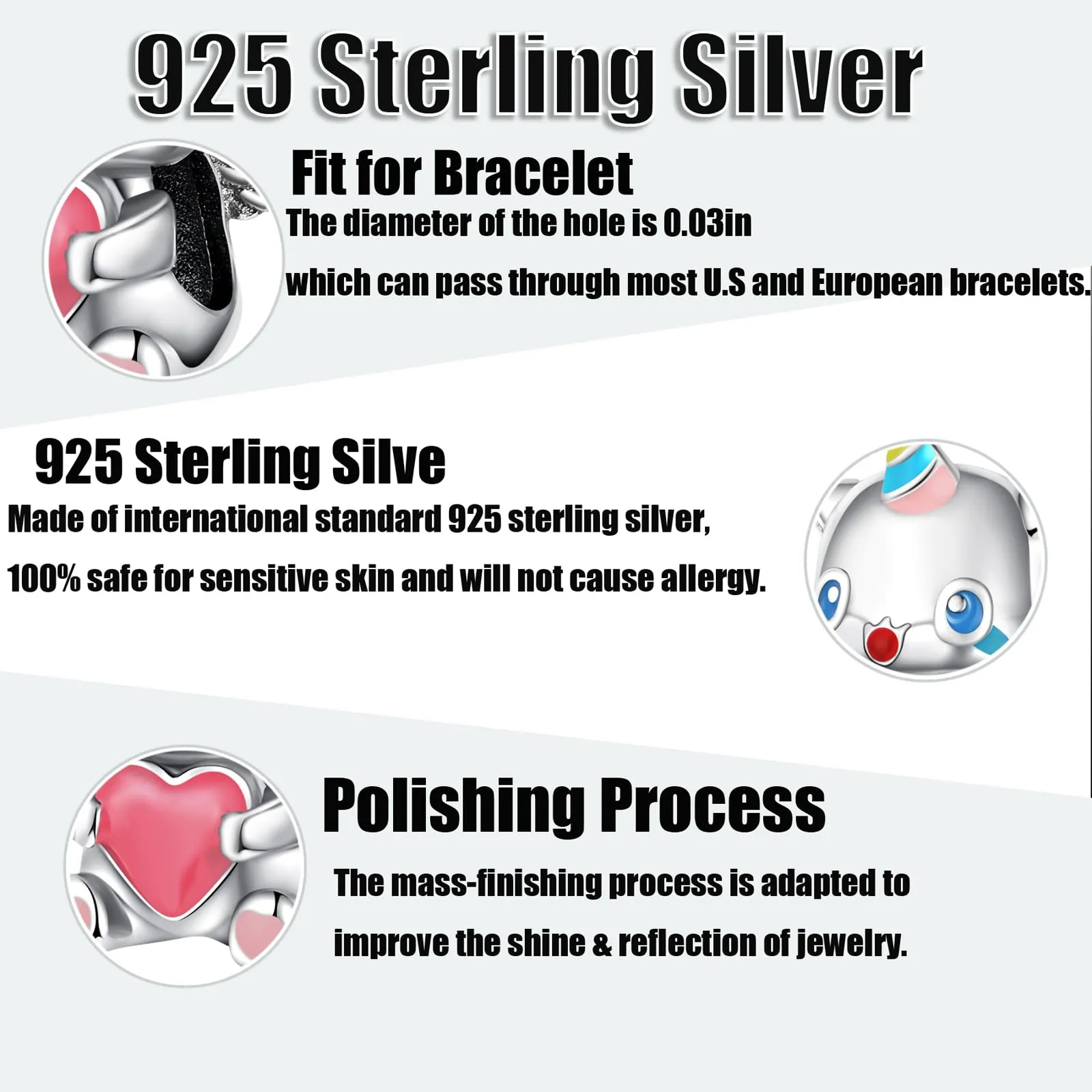 Symretie Bead Charm in Argento Sterling 925 con Cubic Zirconia per Braccialetti e Collane Europei - immagine 2
