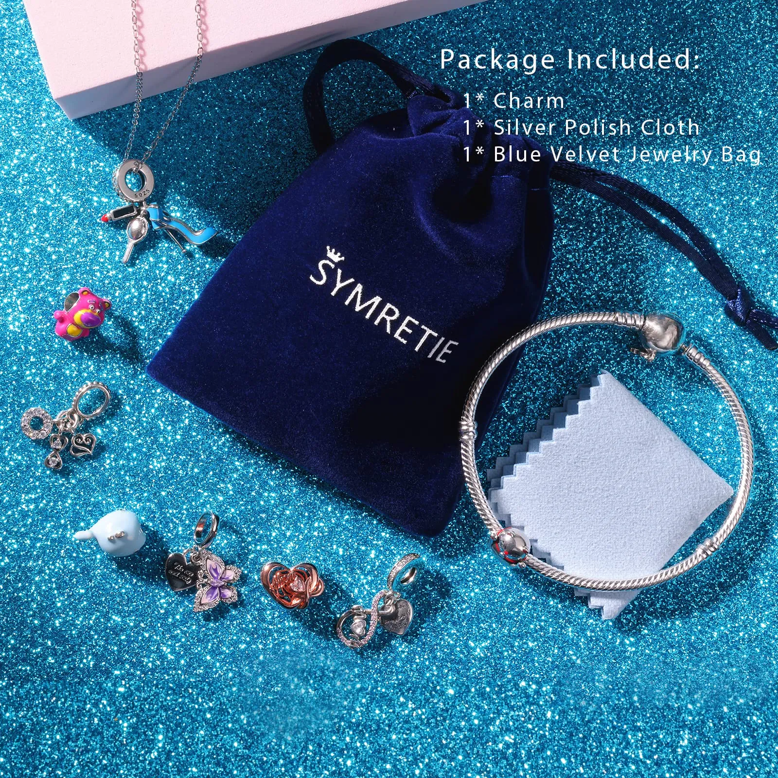 Symretie Bead Charm in Argento Sterling 925 con Cubic Zirconia per Braccialetti e Collane Europei - immagine 7