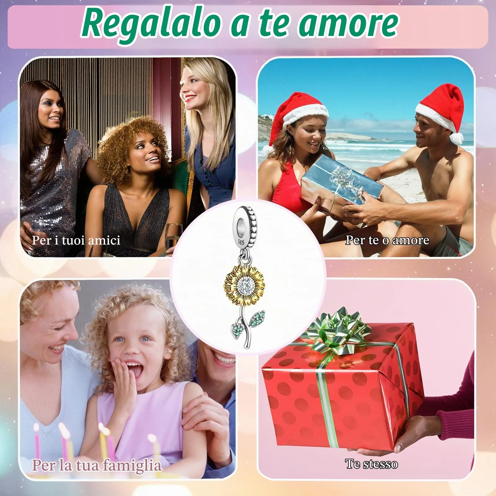 Symretie Bead Charm in Argento Sterling 925 con Cubic Zirconia, Compatibile con Braccialetti e Collane Europei - immagine 6