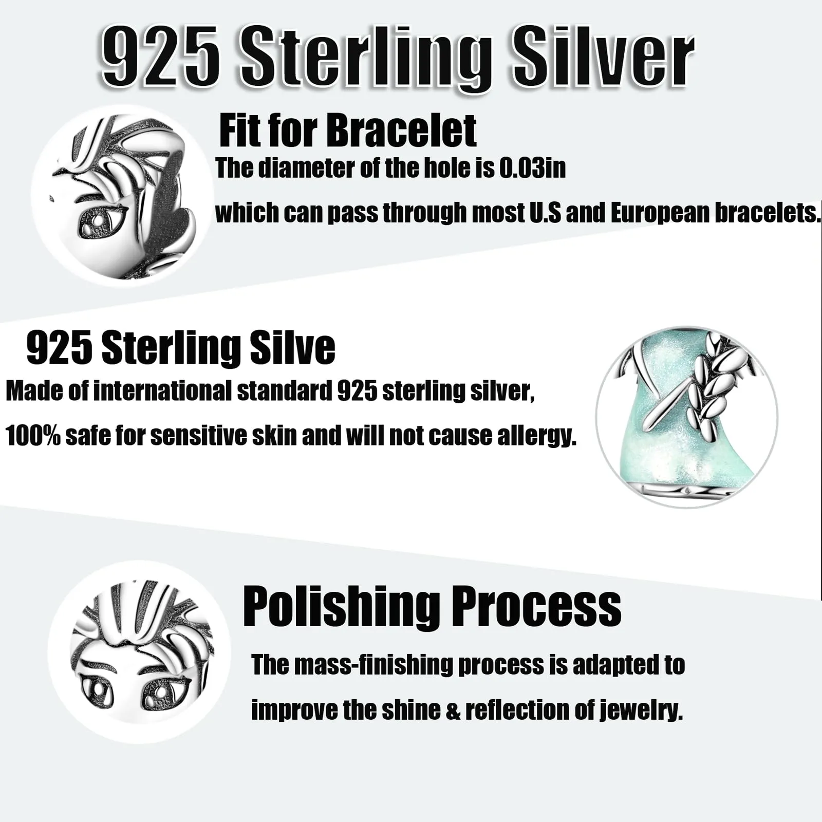 Symretie Bead Charm Ciondolo Argento Sterling 925 con Cubic Zirconia per Braccialetti e Collane Europee - immagine 2