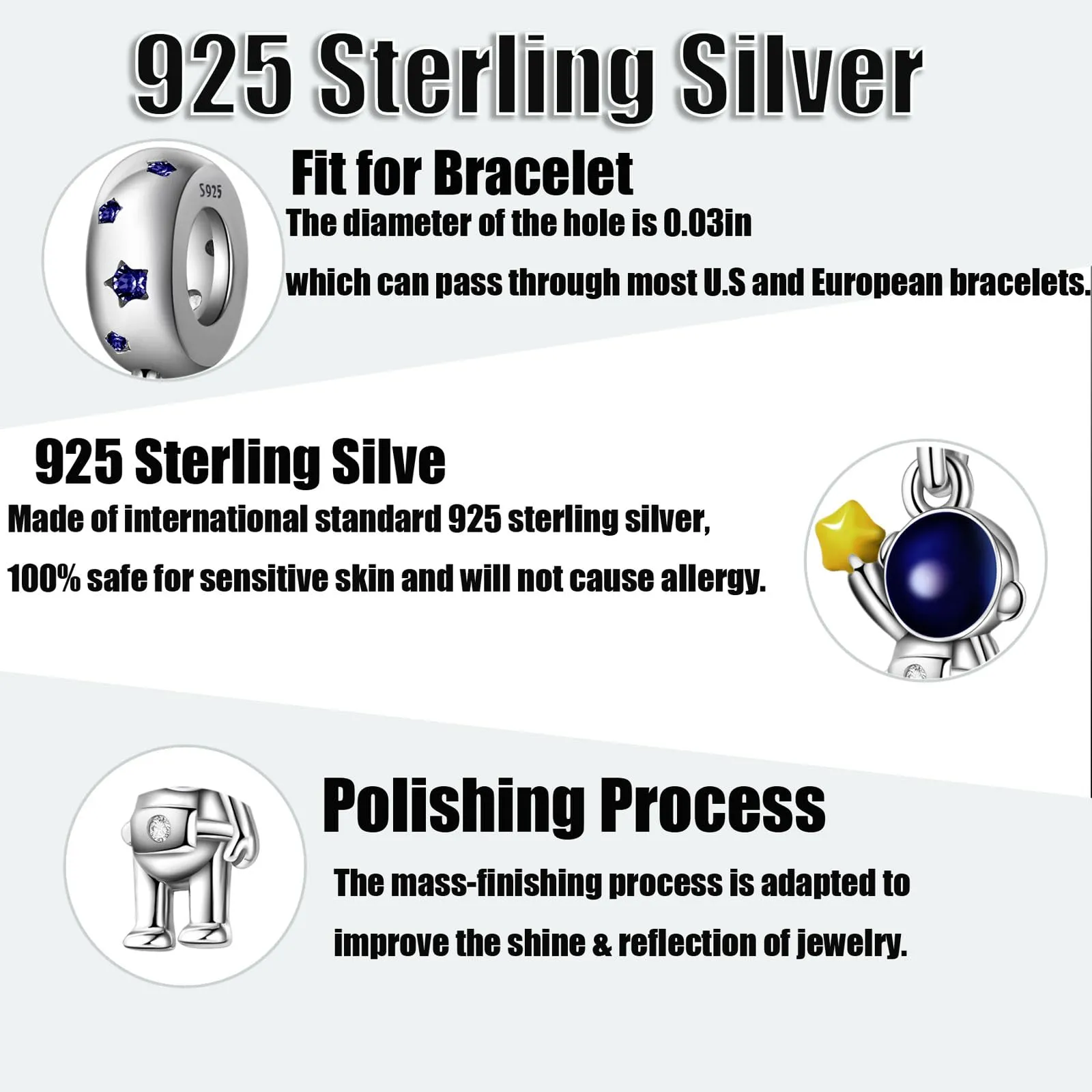 Symretie Bead Charm Ciondolo Argento Sterling 925 con Cubic Zirconia per Braccialetti e Collane Europei - immagine 3