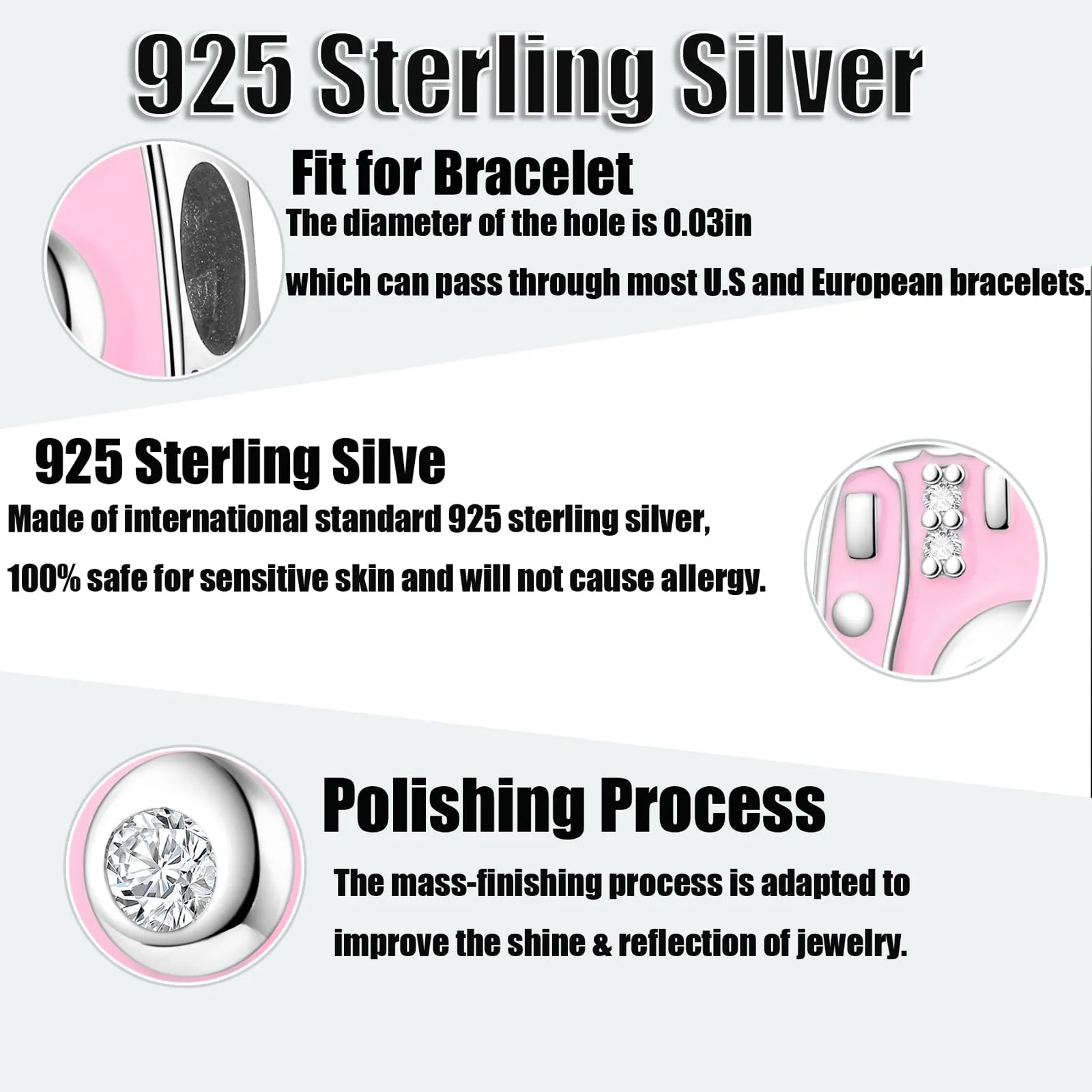 Symretie Bead Charm Ciondolo Argento Sterling 925 con Cubic Zirconia per Braccialetti e Collane Europei - immagine 3
