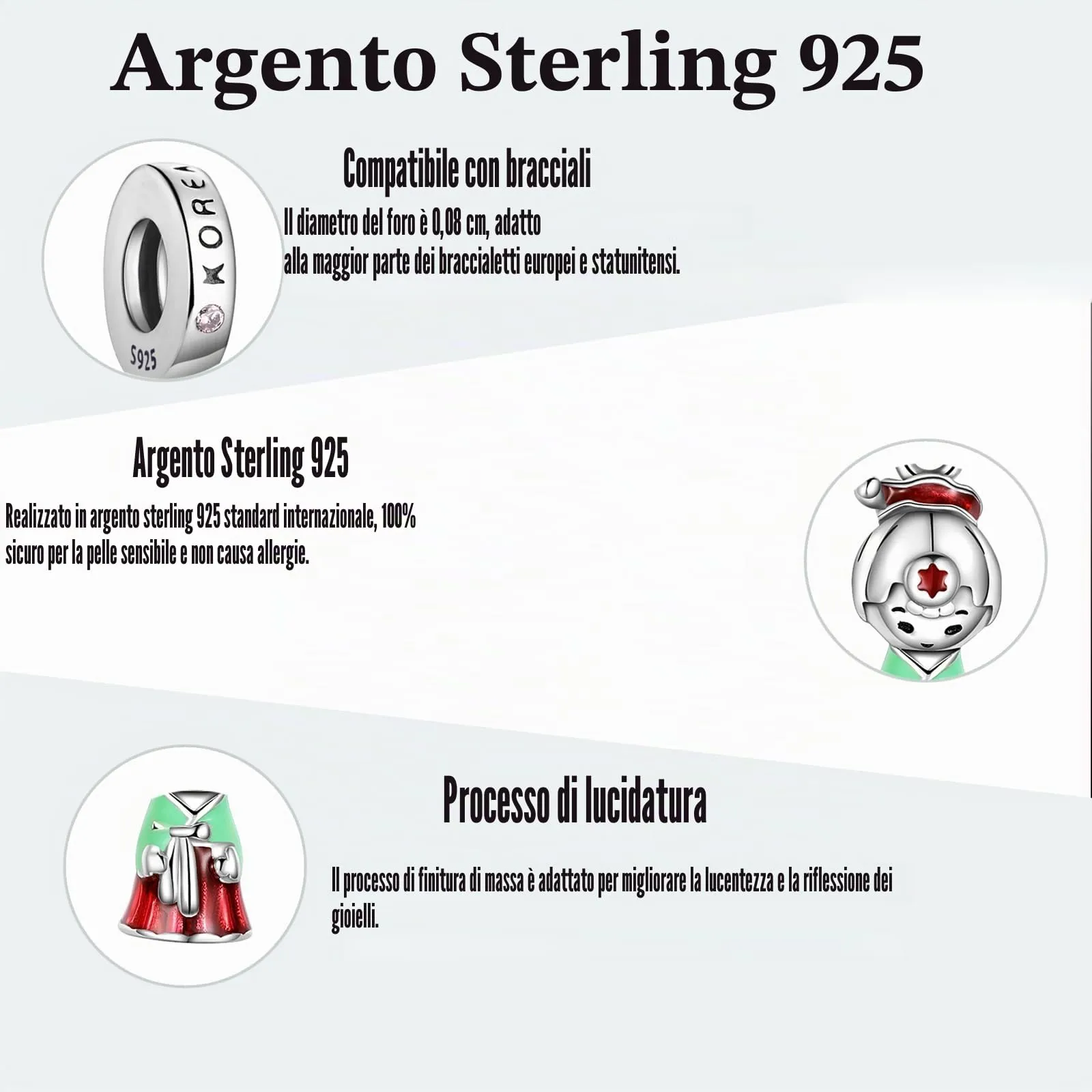 Symretie Bead Charm Ciondolo Argento Sterling 925 con Cubic Zirconia per Braccialetti e Collane Europei - immagine 3