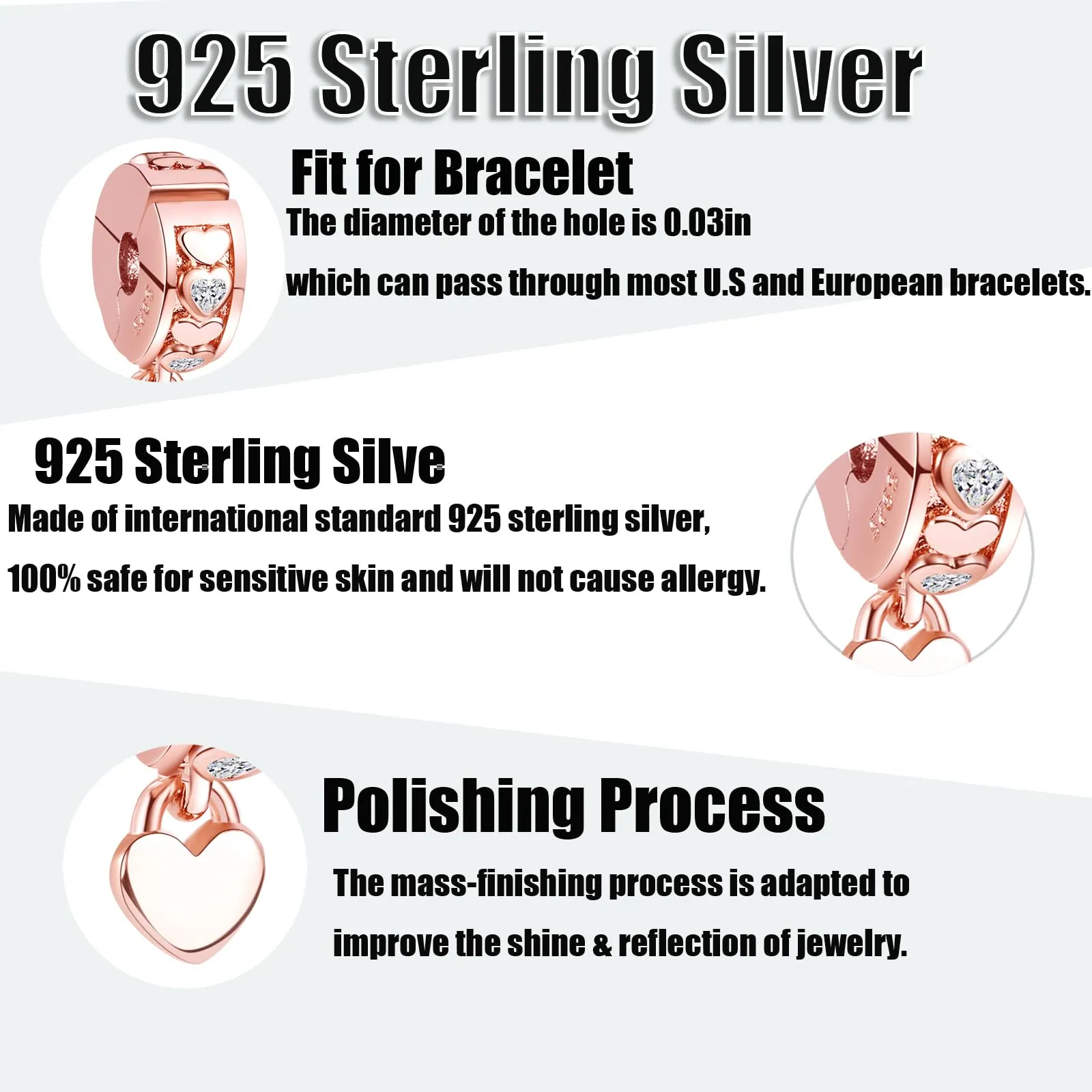Symretie Bead Charm in Argento Sterling 925 e Cubic Zirconia, Compatibile con Braccialetti e Collane Europei - immagine 3