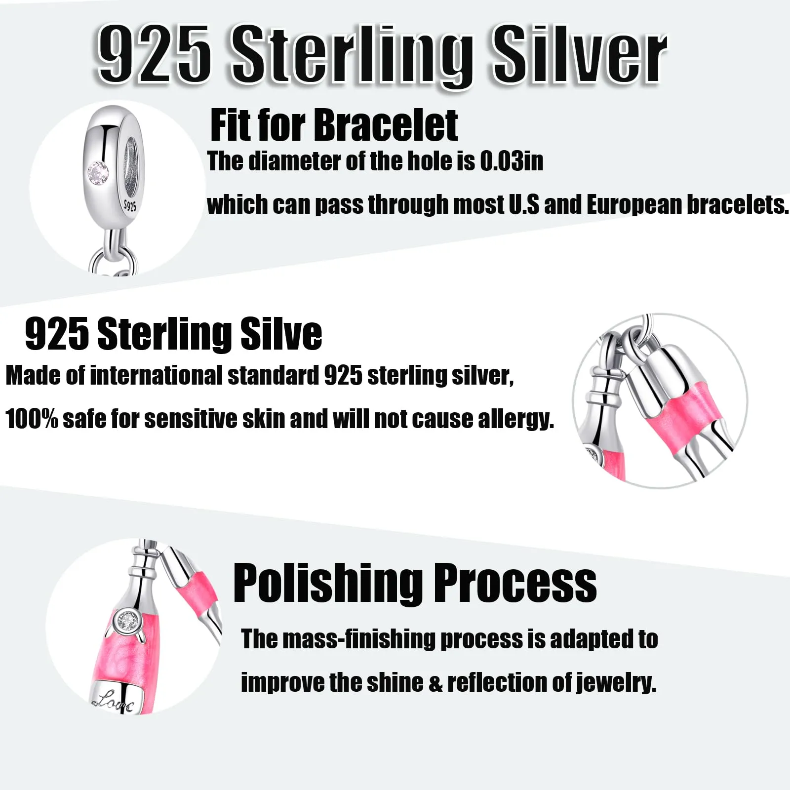 Symretie Bead Charm in Argento Sterling 925 con Cubic Zirconia per Braccialetti e Collane europei - immagine 3