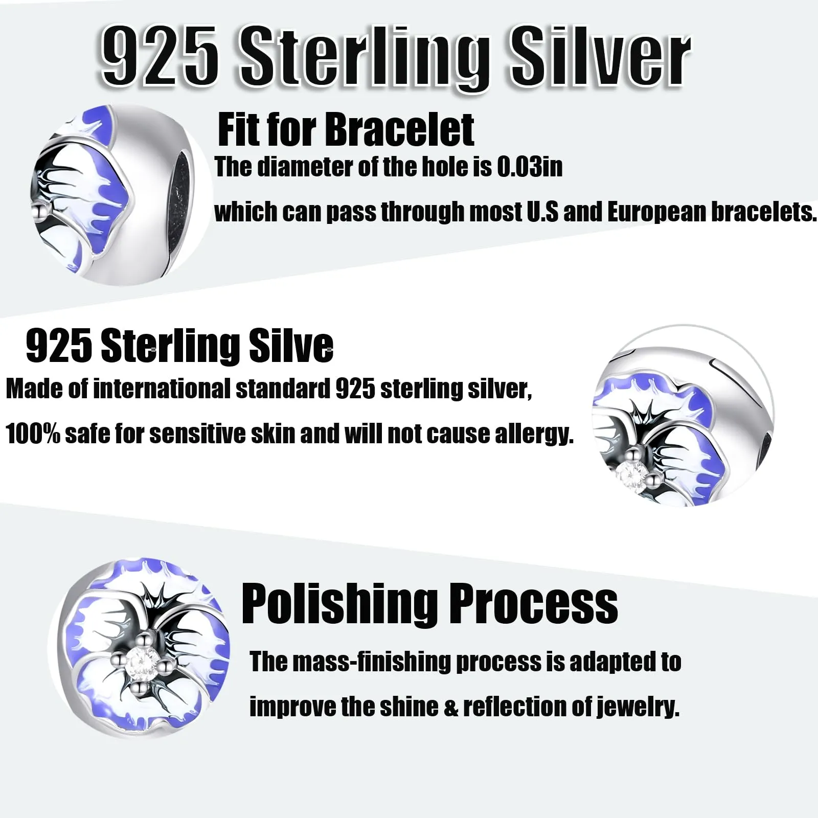 Symretie Bead Charm in Argento Sterling 925 con Cubic Zirconia per Braccialetti e Collane Europee - immagine 3