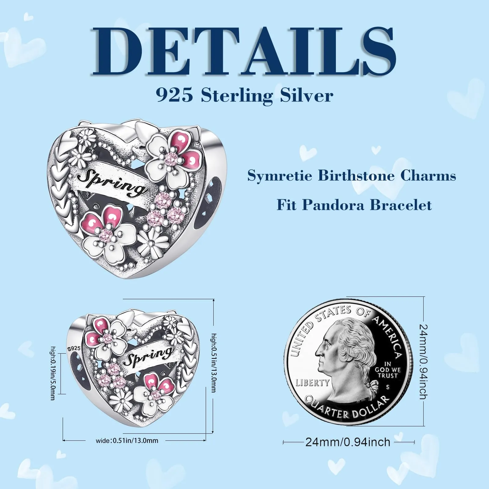 Symretie Bead Charm Ciondolo in Argento Sterling 925 con Cubic Zirconia, Compatibile con Braccialetti Pandora e Collane Europee - immagine 2