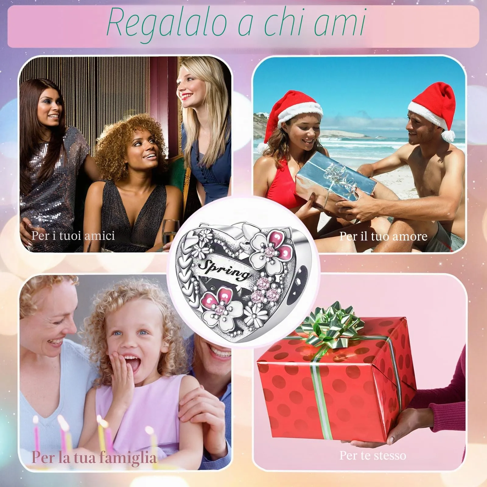 Symretie Bead Charm Ciondolo in Argento Sterling 925 con Cubic Zirconia, Compatibile con Braccialetti Pandora e Collane Europee - immagine 8