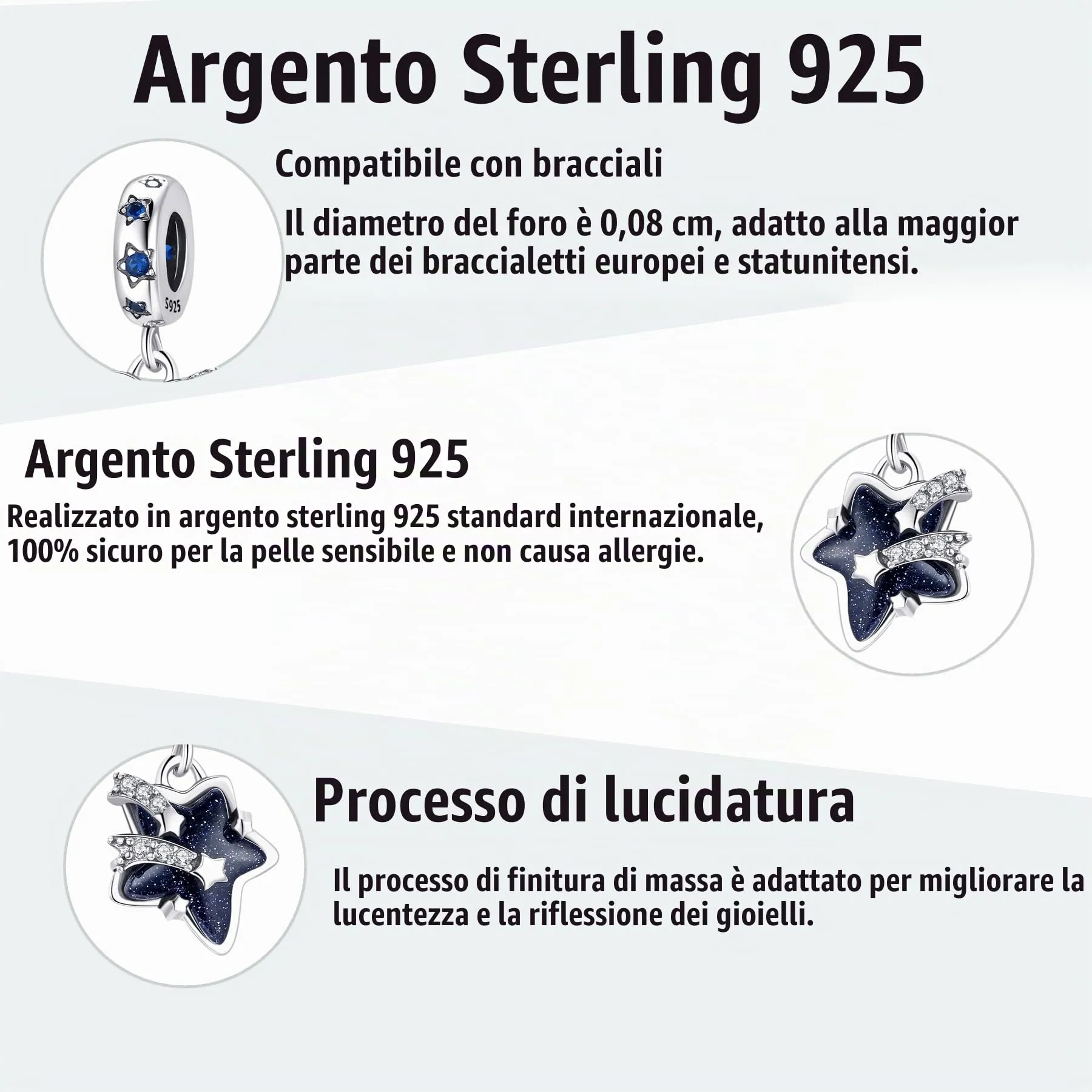 Symretie Bead Charm Ciondolo Argento Sterling 925 con Cubic Zirconia per Pandora Braccialetti e Collane Europee - immagine 2