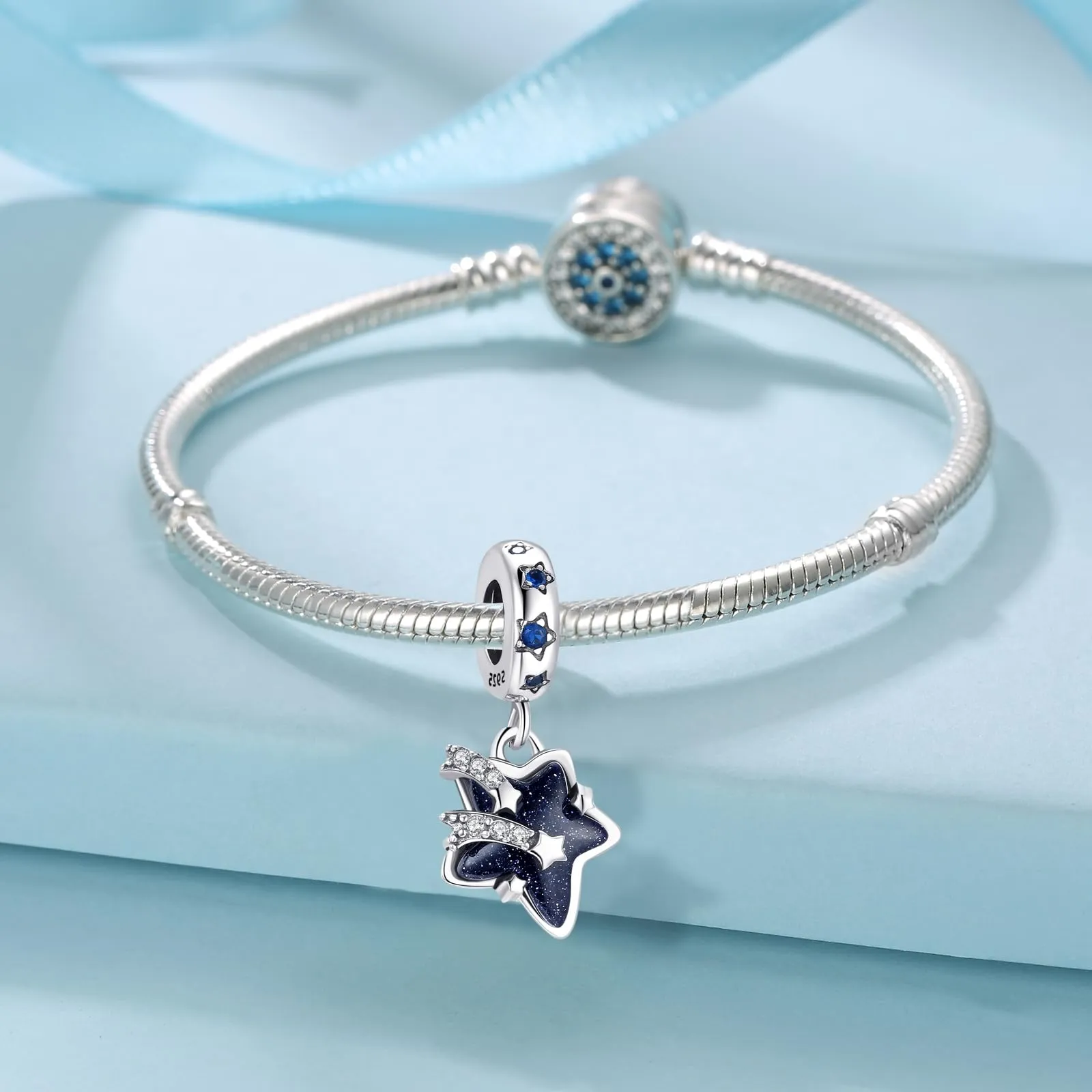 Symretie Bead Charm Ciondolo Argento Sterling 925 con Cubic Zirconia per Pandora Braccialetti e Collane Europee - immagine 5
