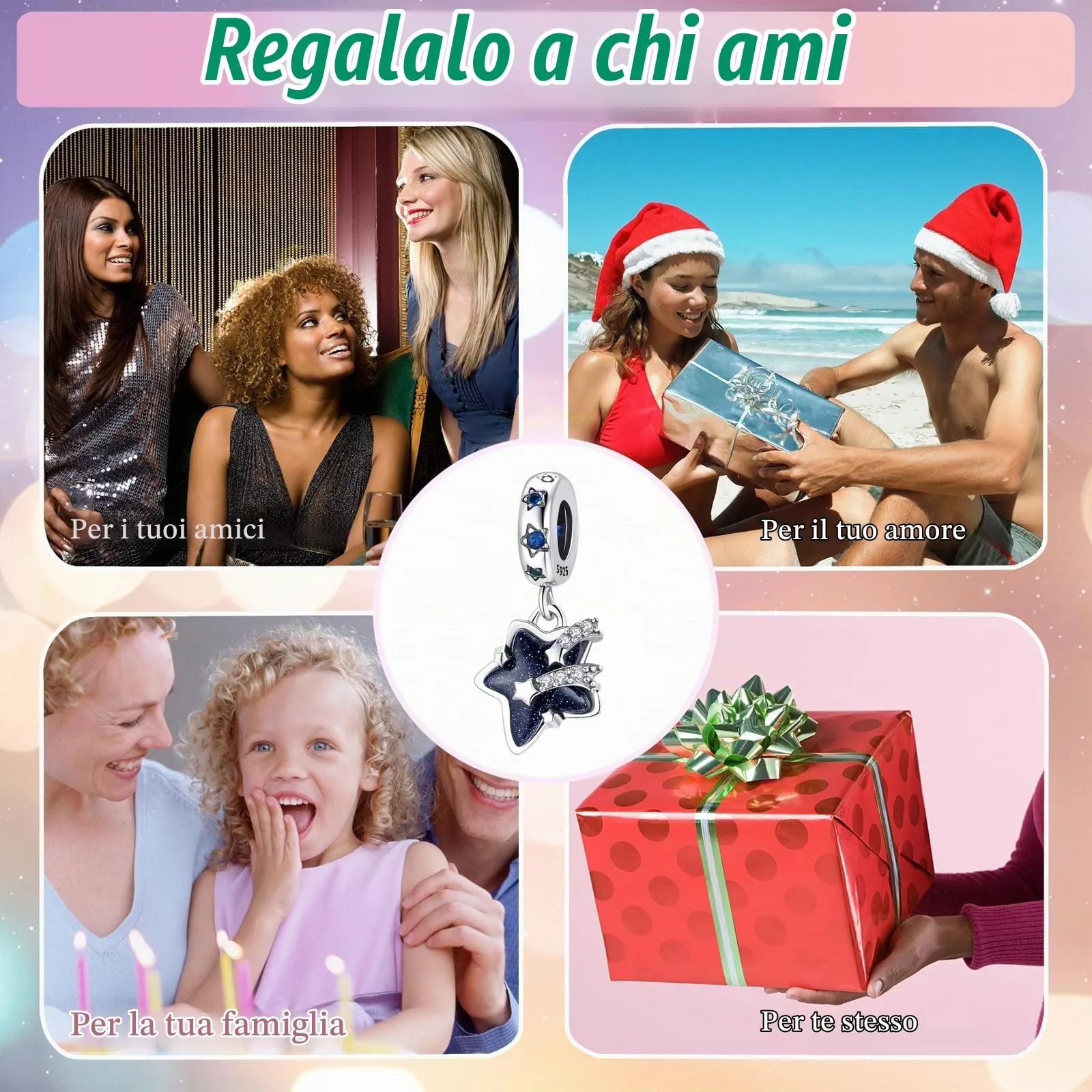 Symretie Bead Charm Ciondolo Argento Sterling 925 con Cubic Zirconia per Pandora Braccialetti e Collane Europee - immagine 6