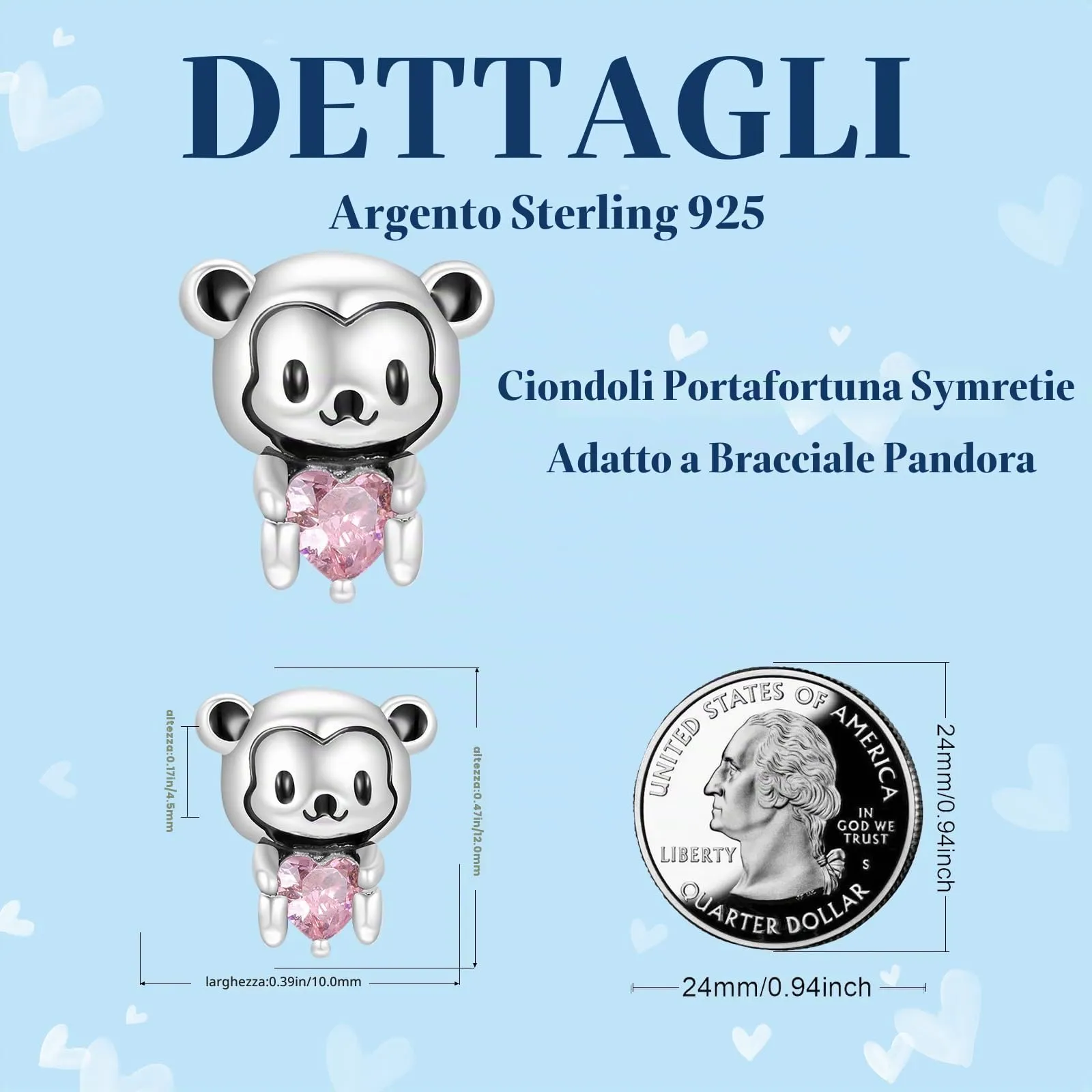 Symretie Bead Charm in Argento Sterling 925 con Cubic Zirconia per Braccialetti e Collane Europee - immagine 2