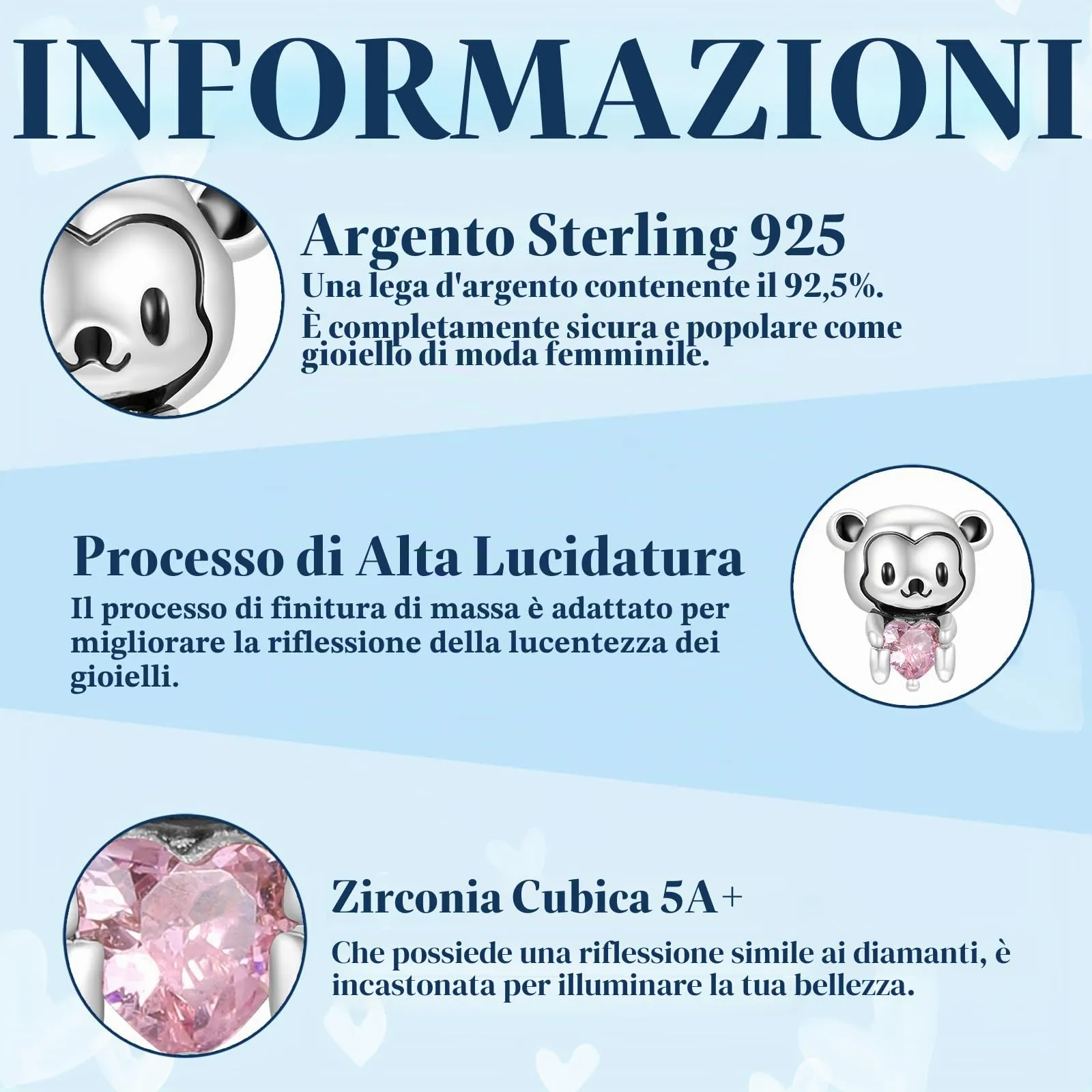Symretie Bead Charm in Argento Sterling 925 con Cubic Zirconia per Braccialetti e Collane Europee - immagine 3