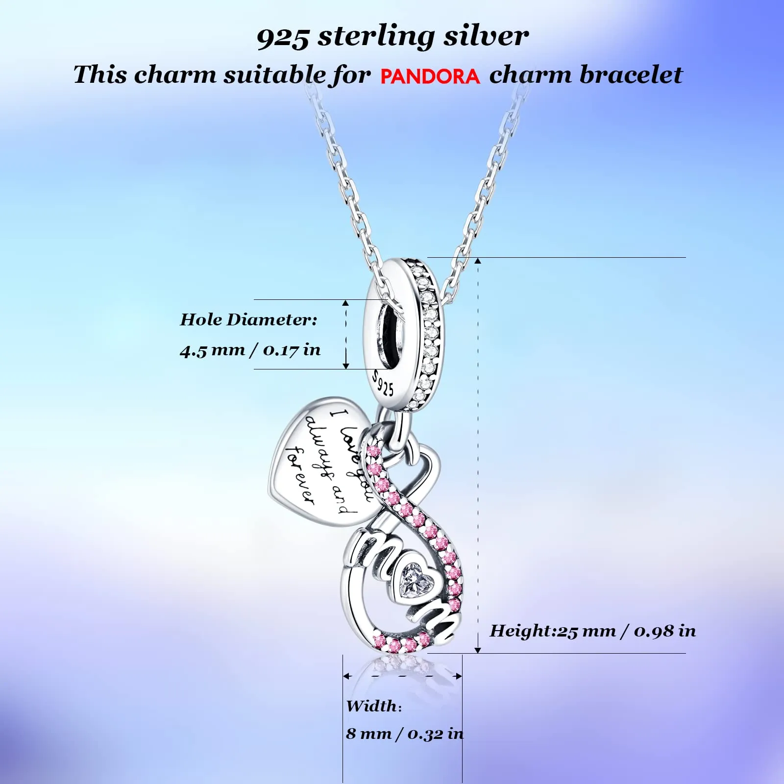 Symretie Bead Charm Ciondolo Argento Sterling 925 con Cubic Zirconia per Pandora Braccialetti e Collane Europee - immagine 2