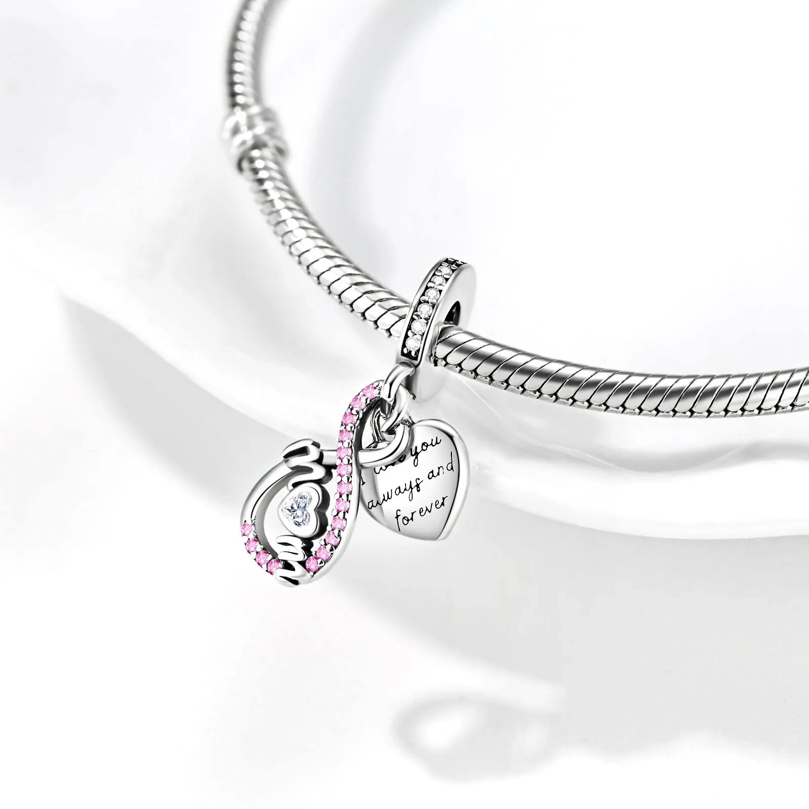 Symretie Bead Charm Ciondolo Argento Sterling 925 con Cubic Zirconia per Pandora Braccialetti e Collane Europee - immagine 6