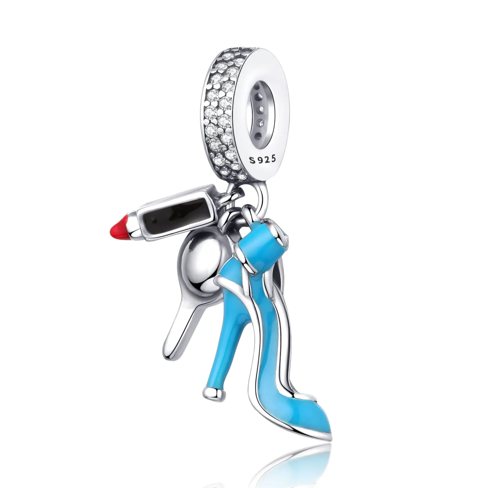 Symretie Bead Charm Ciondolo Argento Sterling 925 con Cubic Zirconia per Braccialetti e Collane Europei - immagine 1