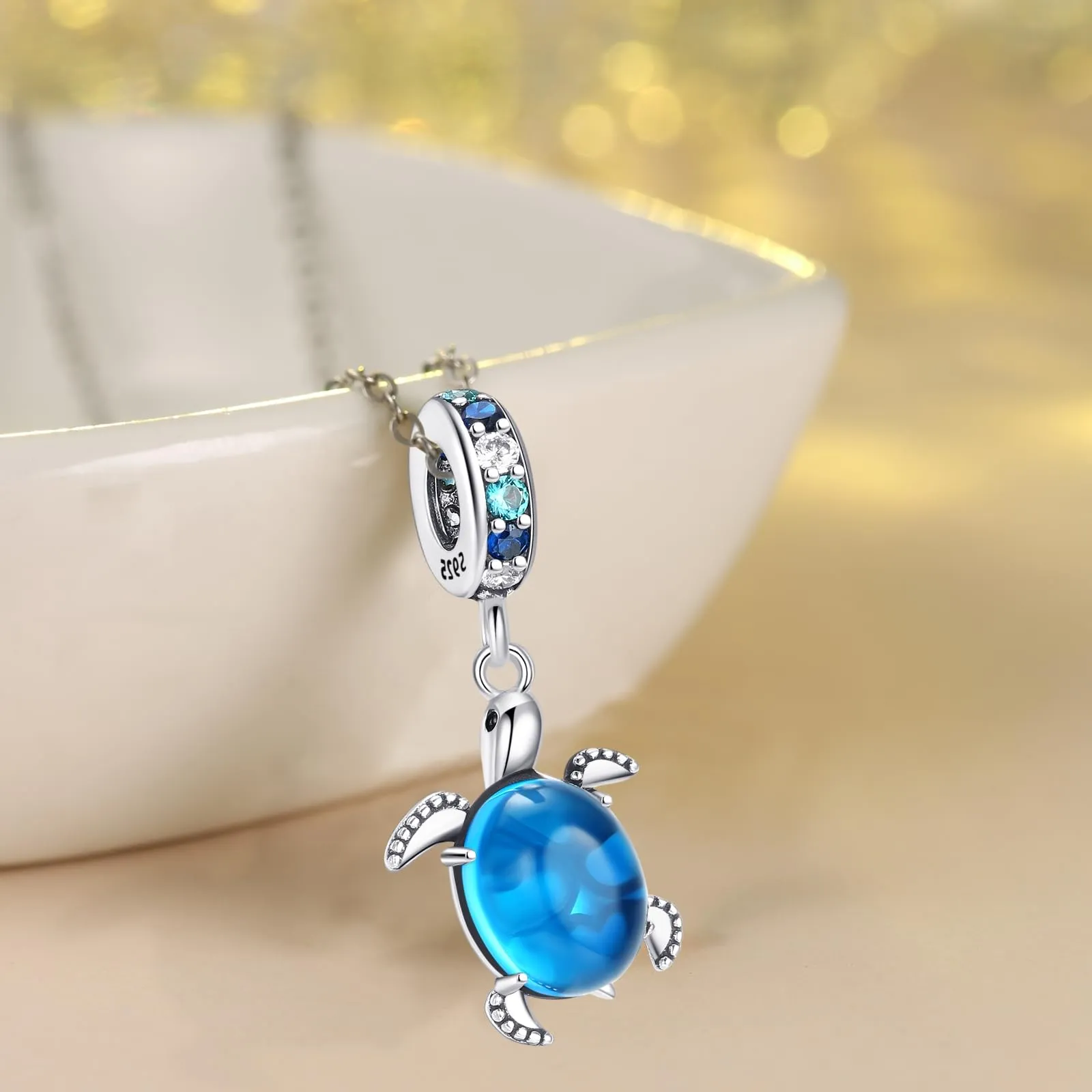 Symretie Bead Charm Ciondolo Argento Sterling 925 con Cubic Zirconia per Pandora e Braccialetti Europei - immagine 5