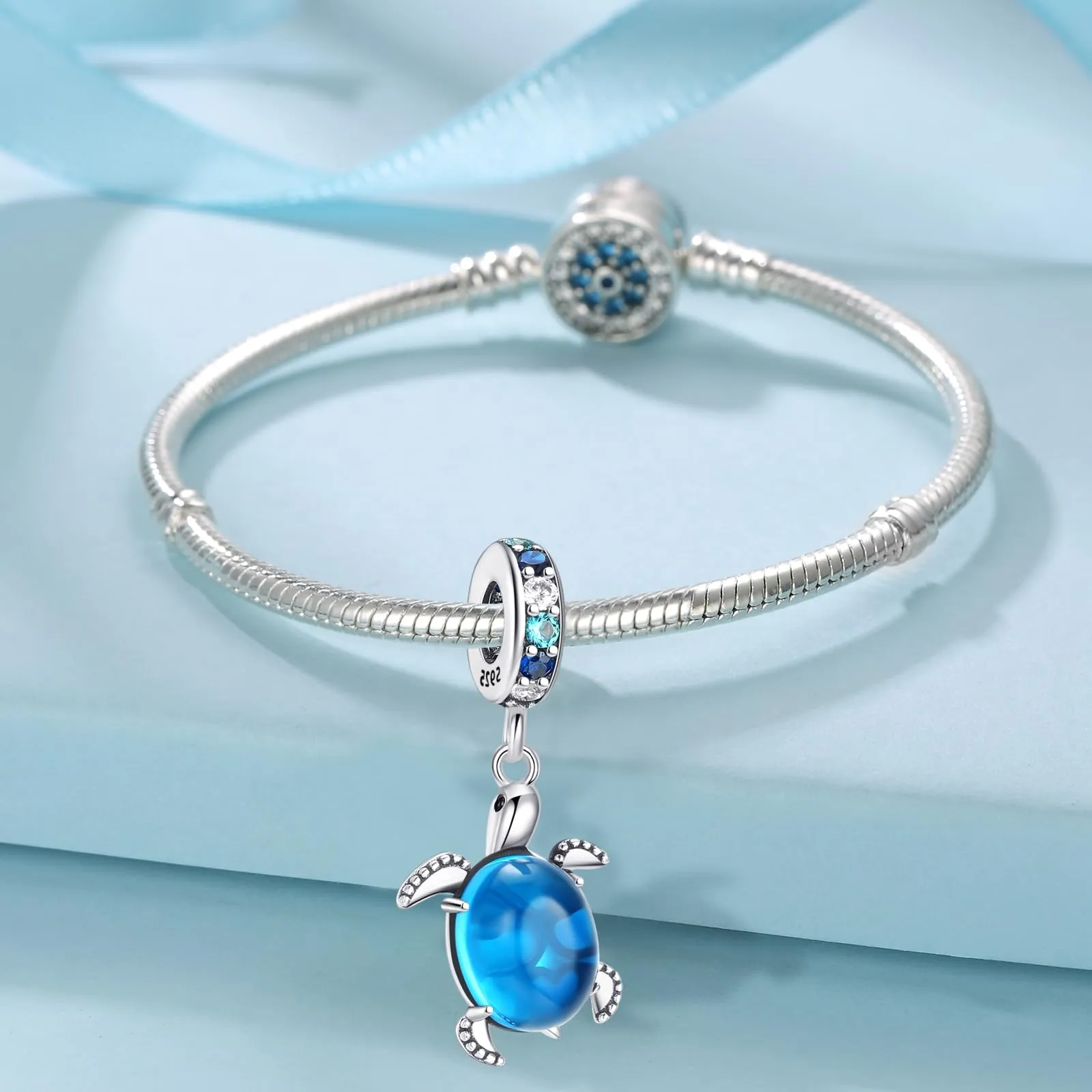 Symretie Bead Charm Ciondolo Argento Sterling 925 con Cubic Zirconia per Pandora e Braccialetti Europei - immagine 6